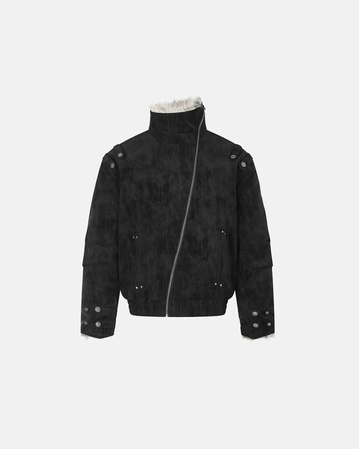 Omygoods Faux Fur Asymmetric Zip Padded Jacket