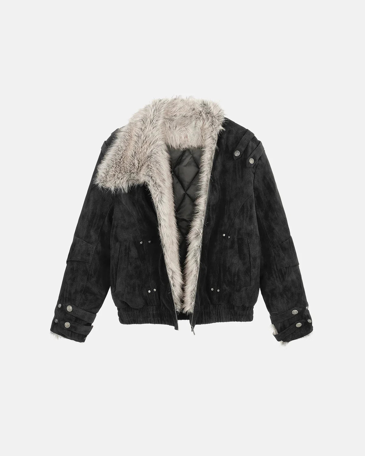 Omygoods Faux Fur Asymmetric Zip Padded Jacket