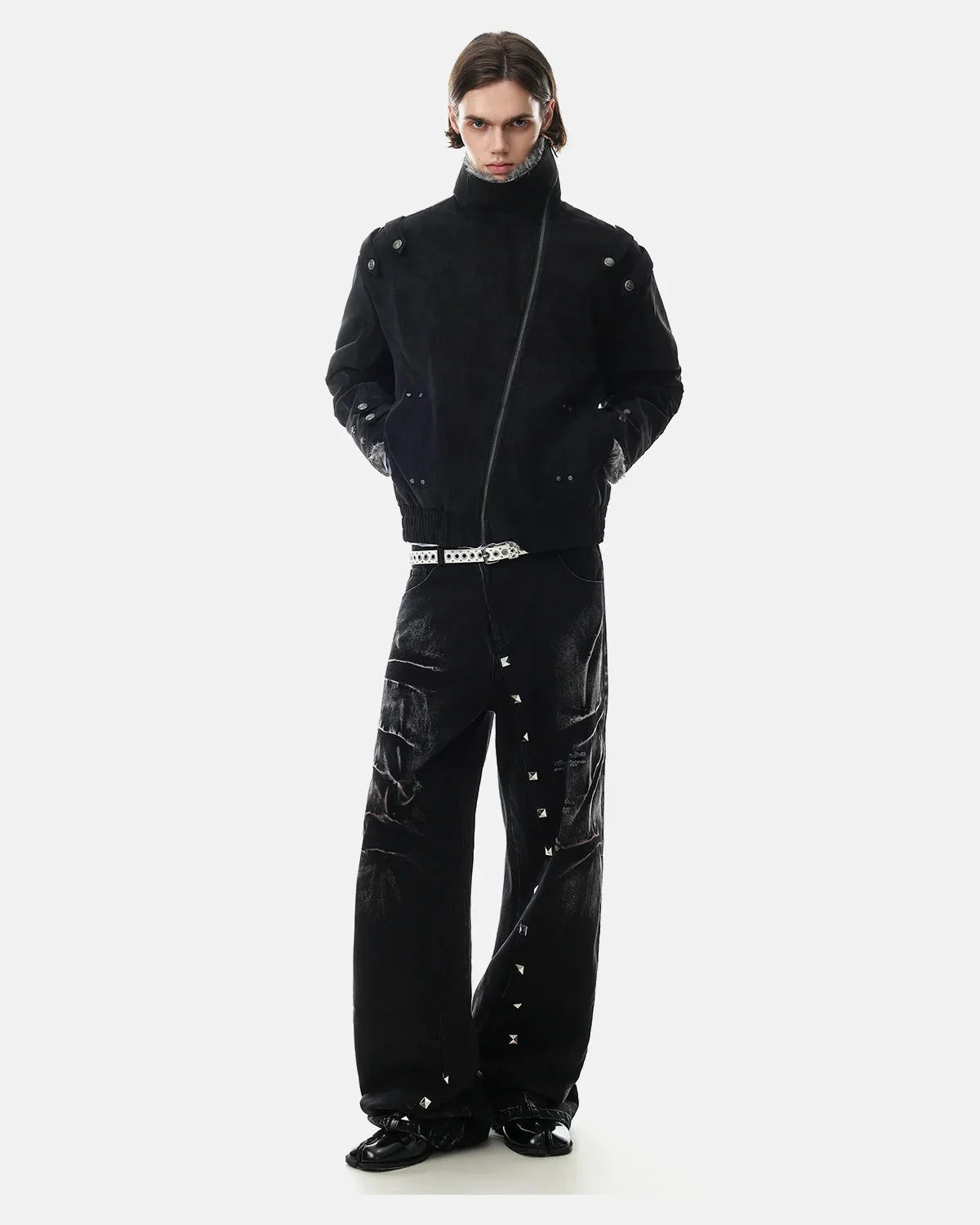 Omygoods Faux Fur Asymmetric Zip Padded Jacket