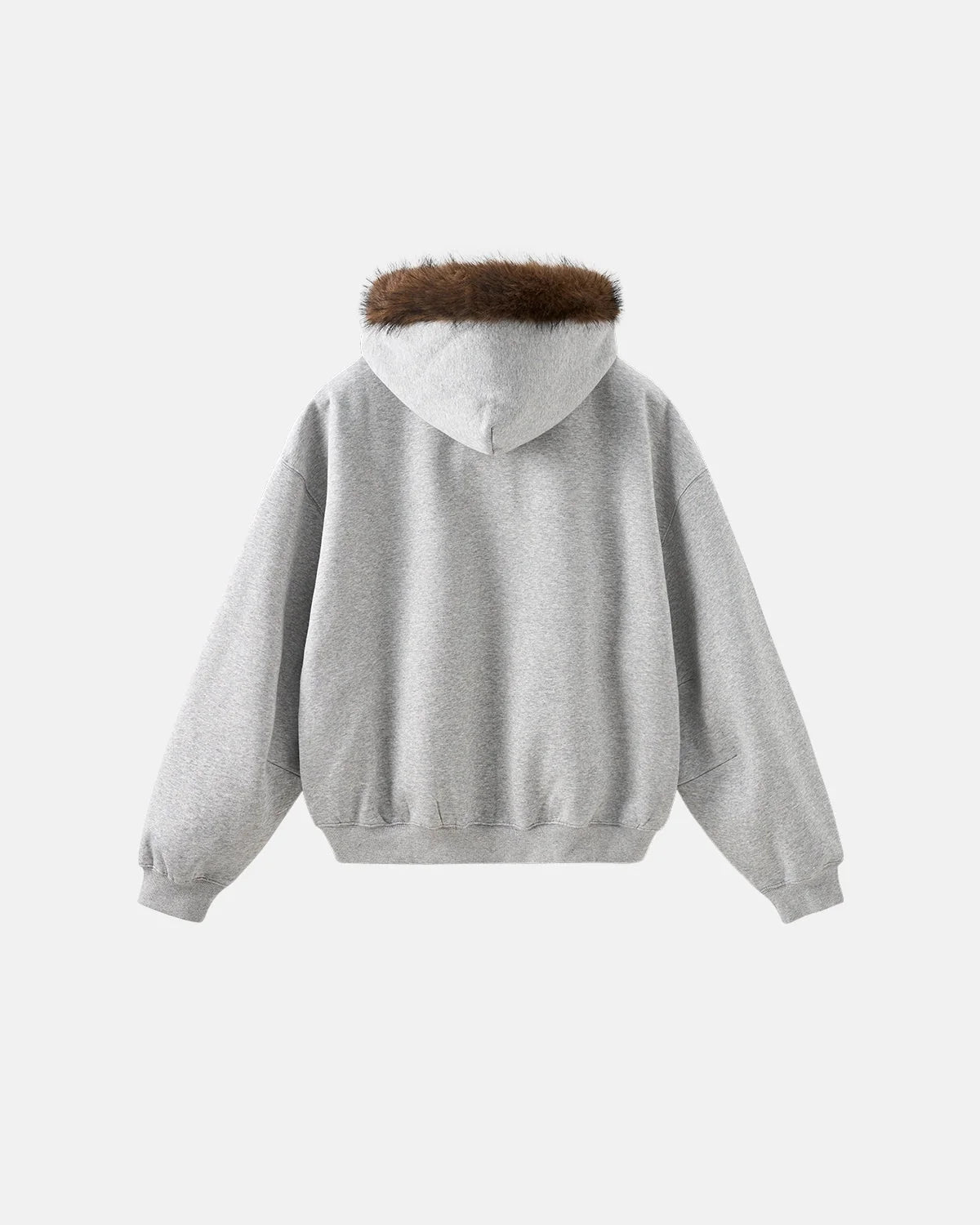 Omygoods Faux Fur Collar Zip Up Hoodie Jacket