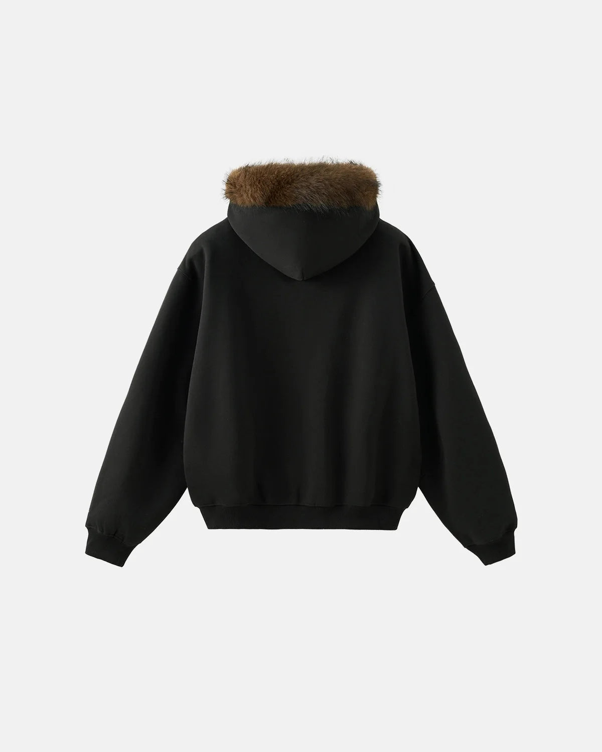 Omygoods Faux Fur Collar Zip Up Hoodie Jacket