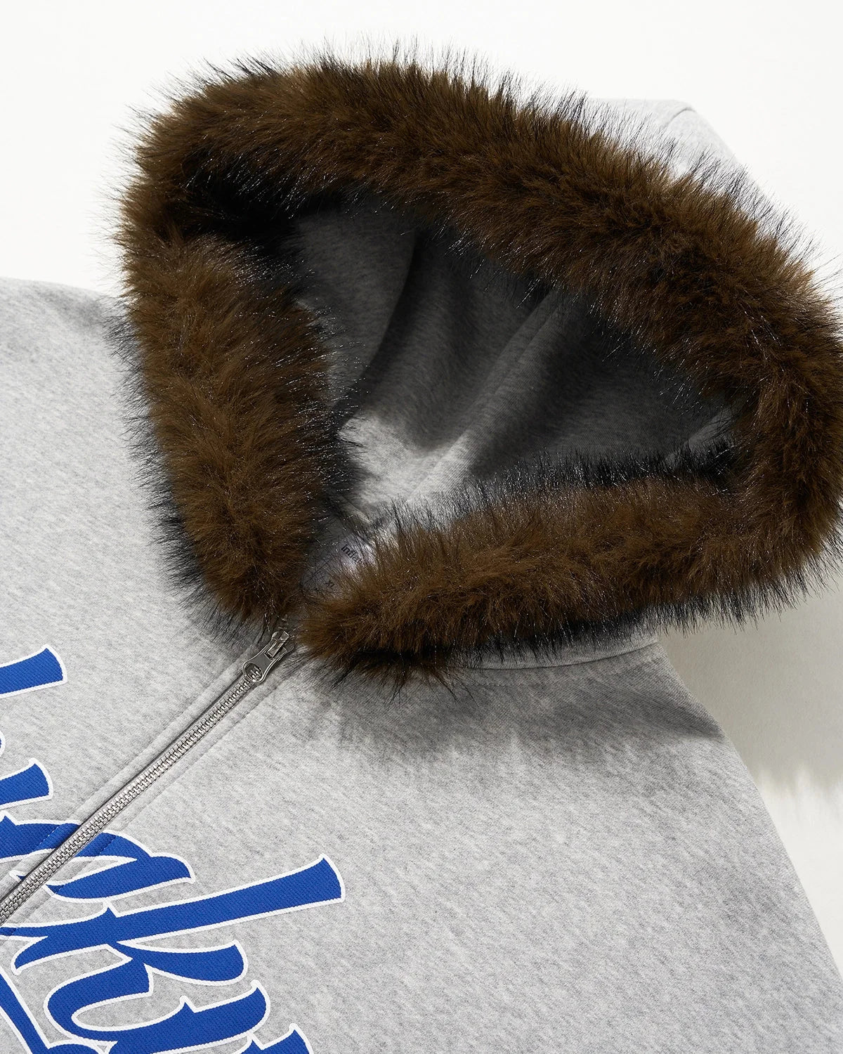 Omygoods Faux Fur Collar Zip Up Hoodie Jacket