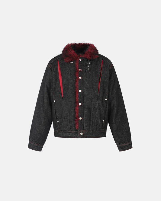 Omygoods Faux Fur Denim Jacket