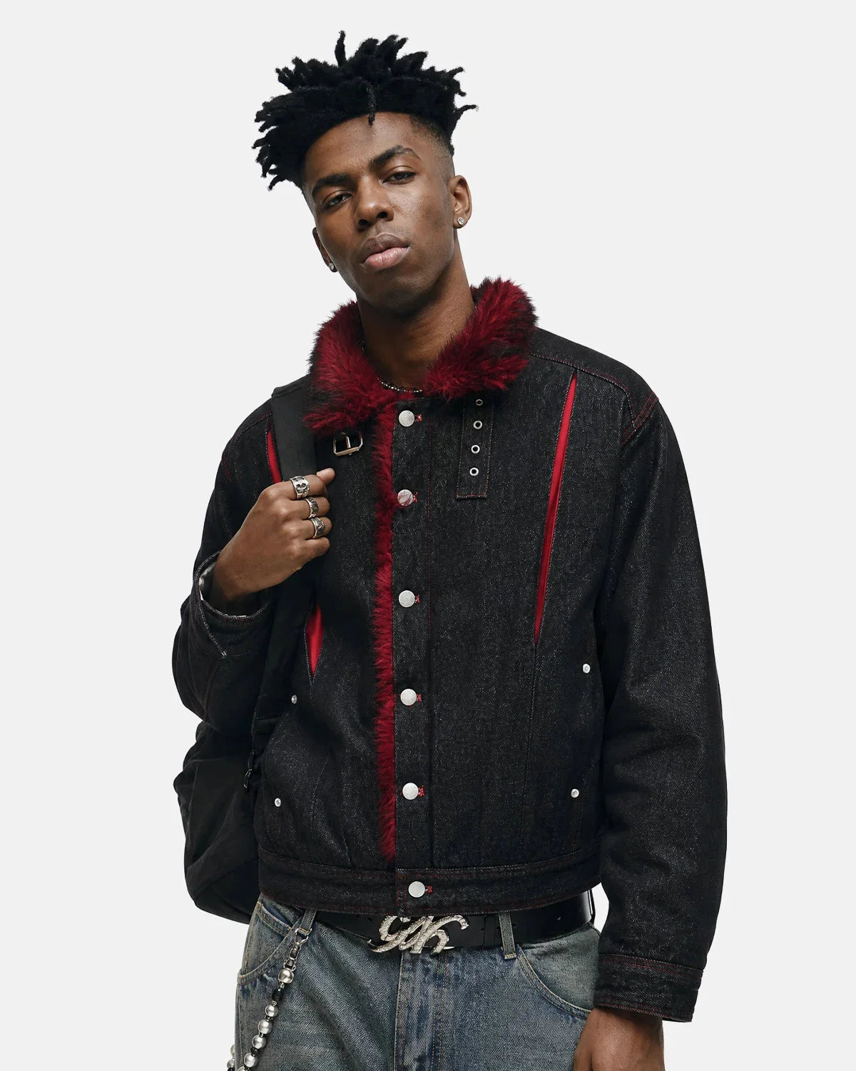 Omygoods Faux Fur Denim Jacket