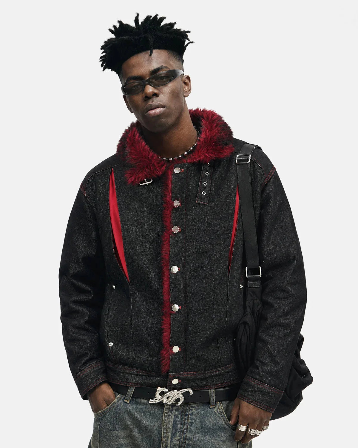 Omygoods Faux Fur Denim Jacket