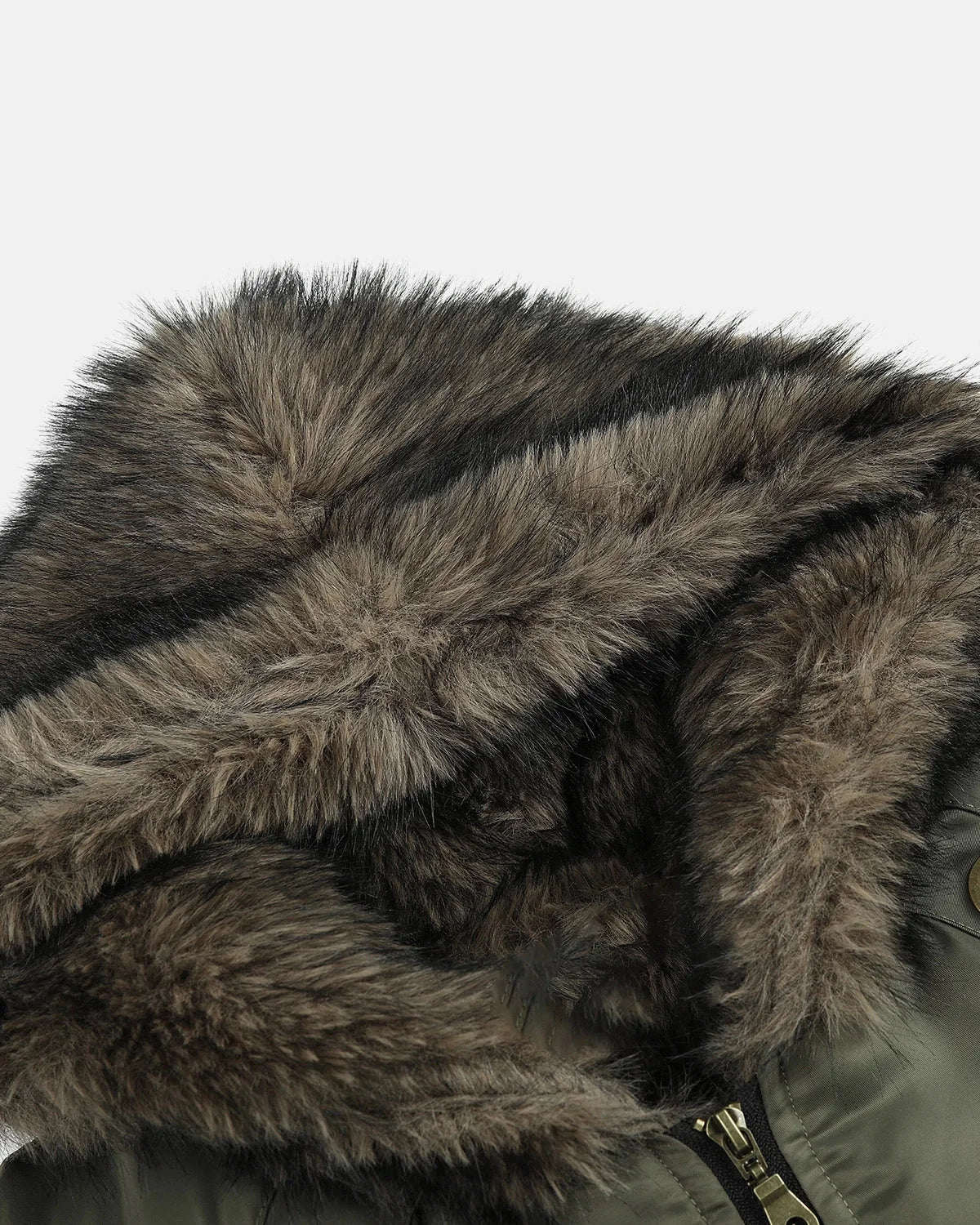Omygoods Faux Fur Grommet Hooded Bomber Jacket
