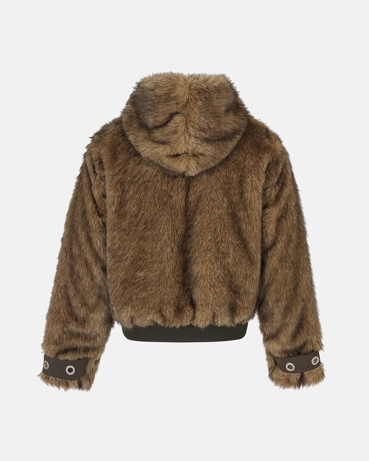 Omygoods Faux Fur Hooded Bomber Jacket
