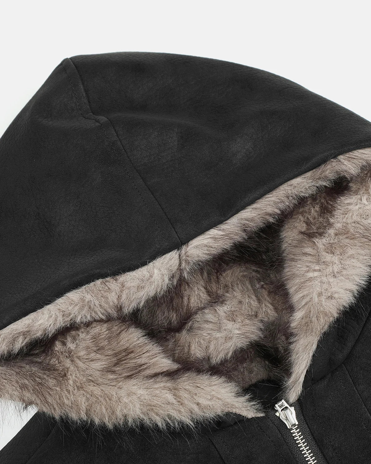 Omygoods Faux Fur Hooded Bomber Jacket