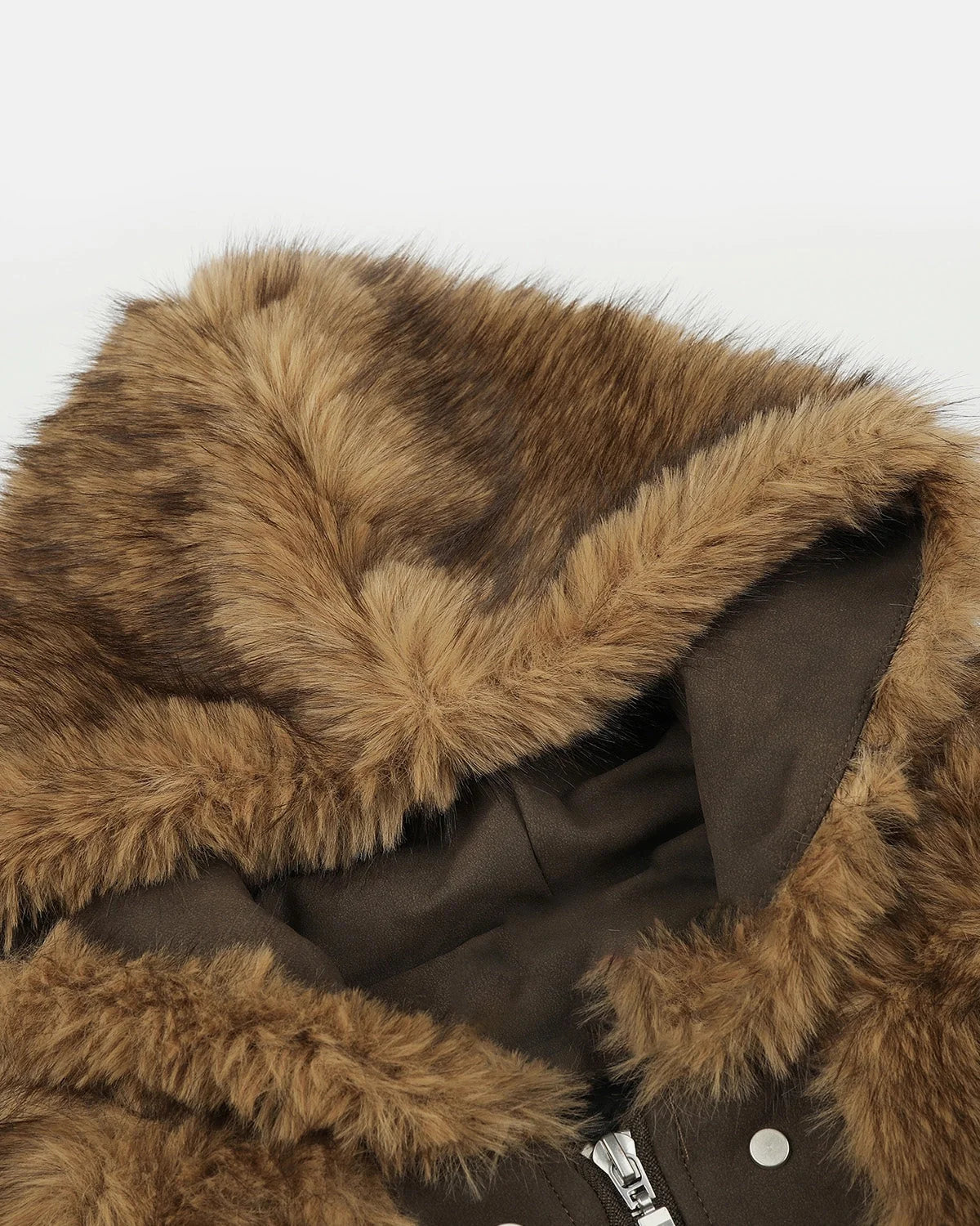 Omygoods Faux Fur Hooded Bomber Jacket