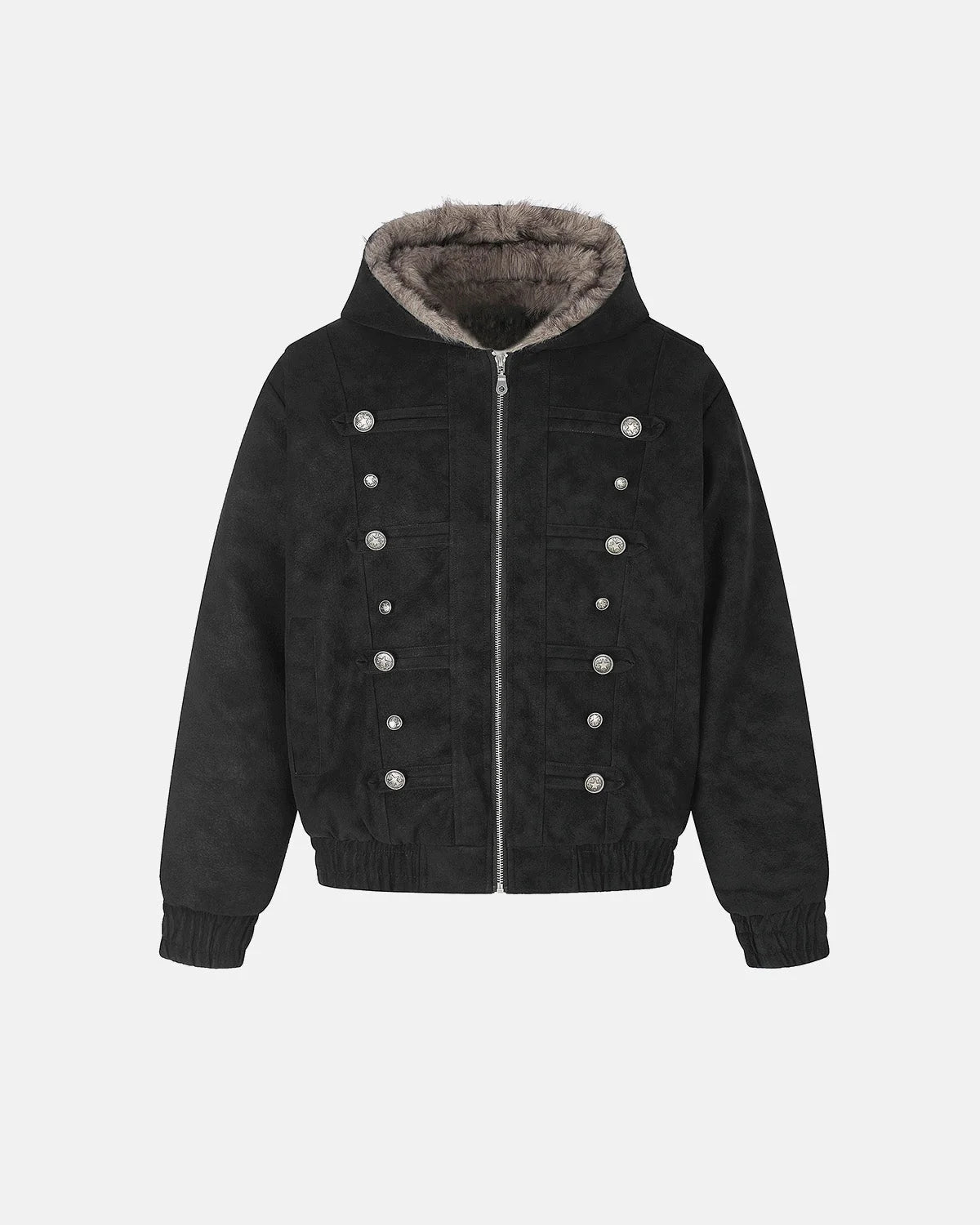 Omygoods Faux Fur Hooded Bomber Jacket
