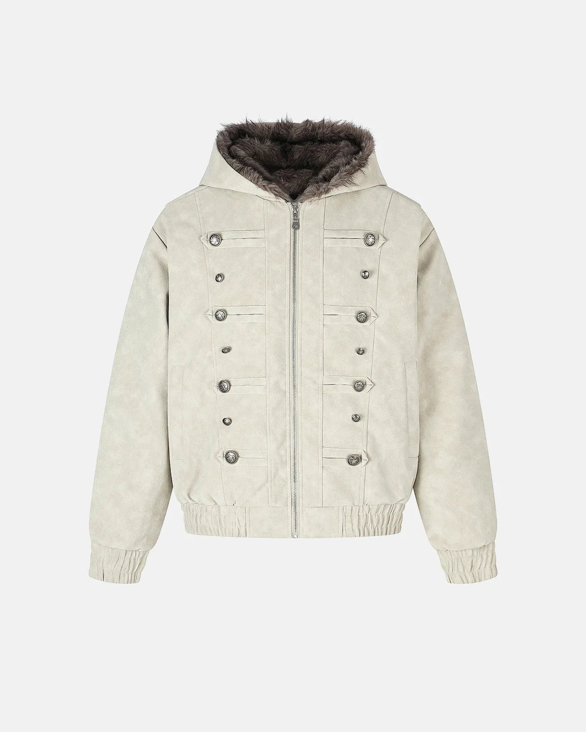 Omygoods Faux Fur Hooded Bomber Jacket