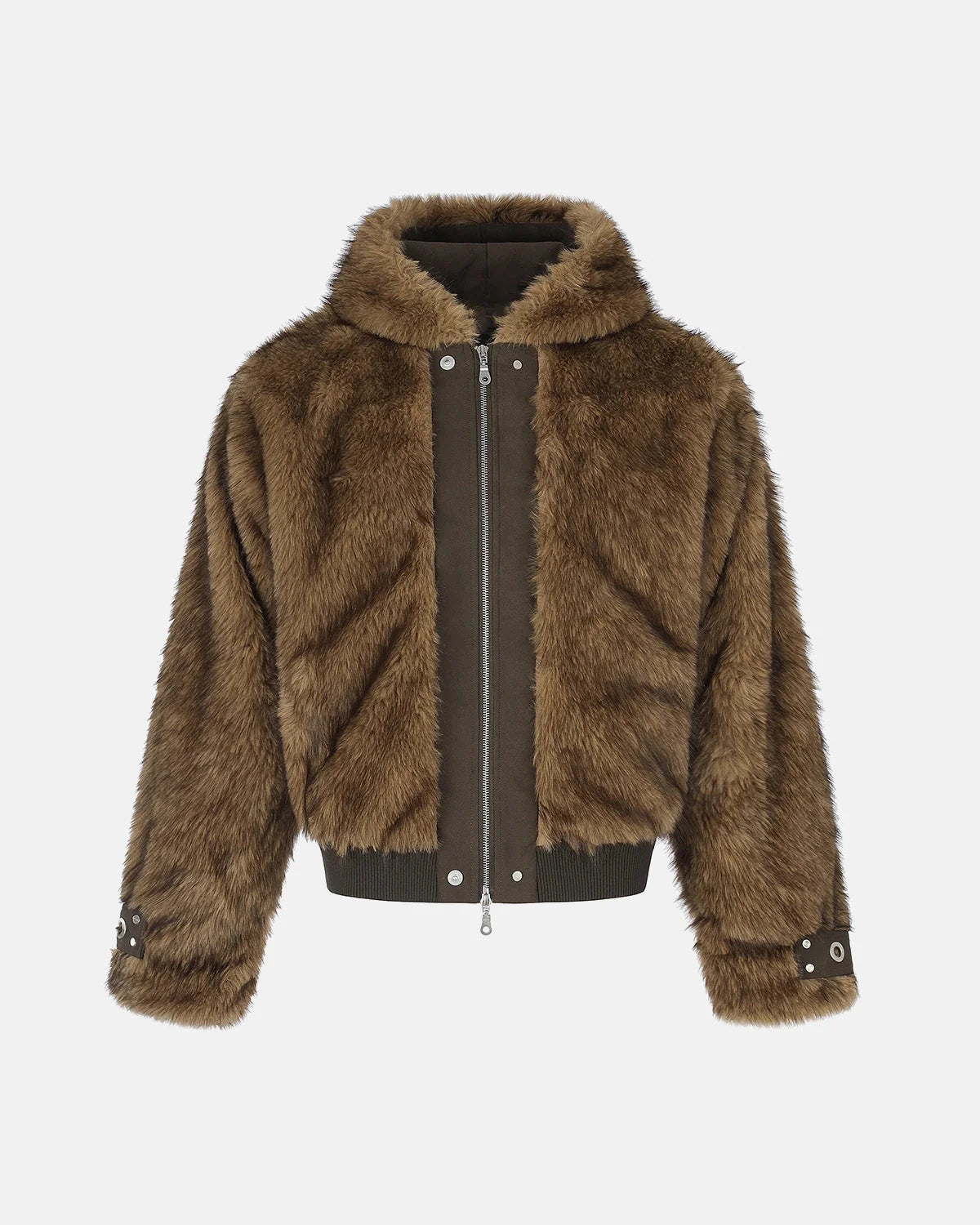 Omygoods Faux Fur Hooded Bomber Jacket