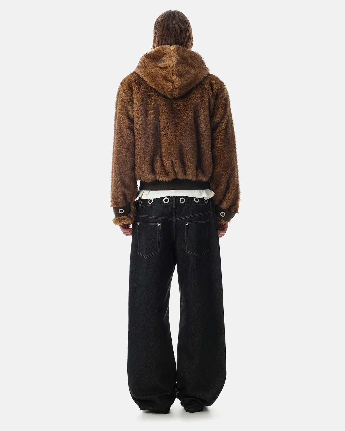 Omygoods Faux Fur Hooded Bomber Jacket