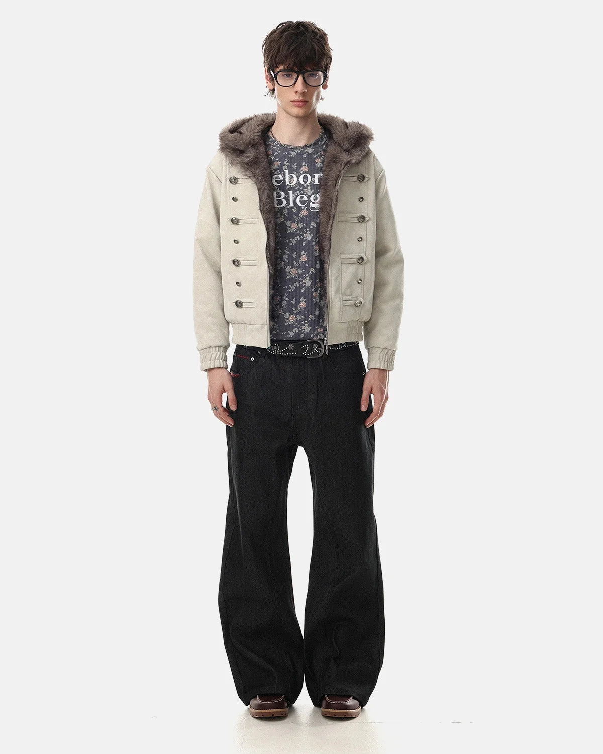 Omygoods Faux Fur Hooded Bomber Jacket