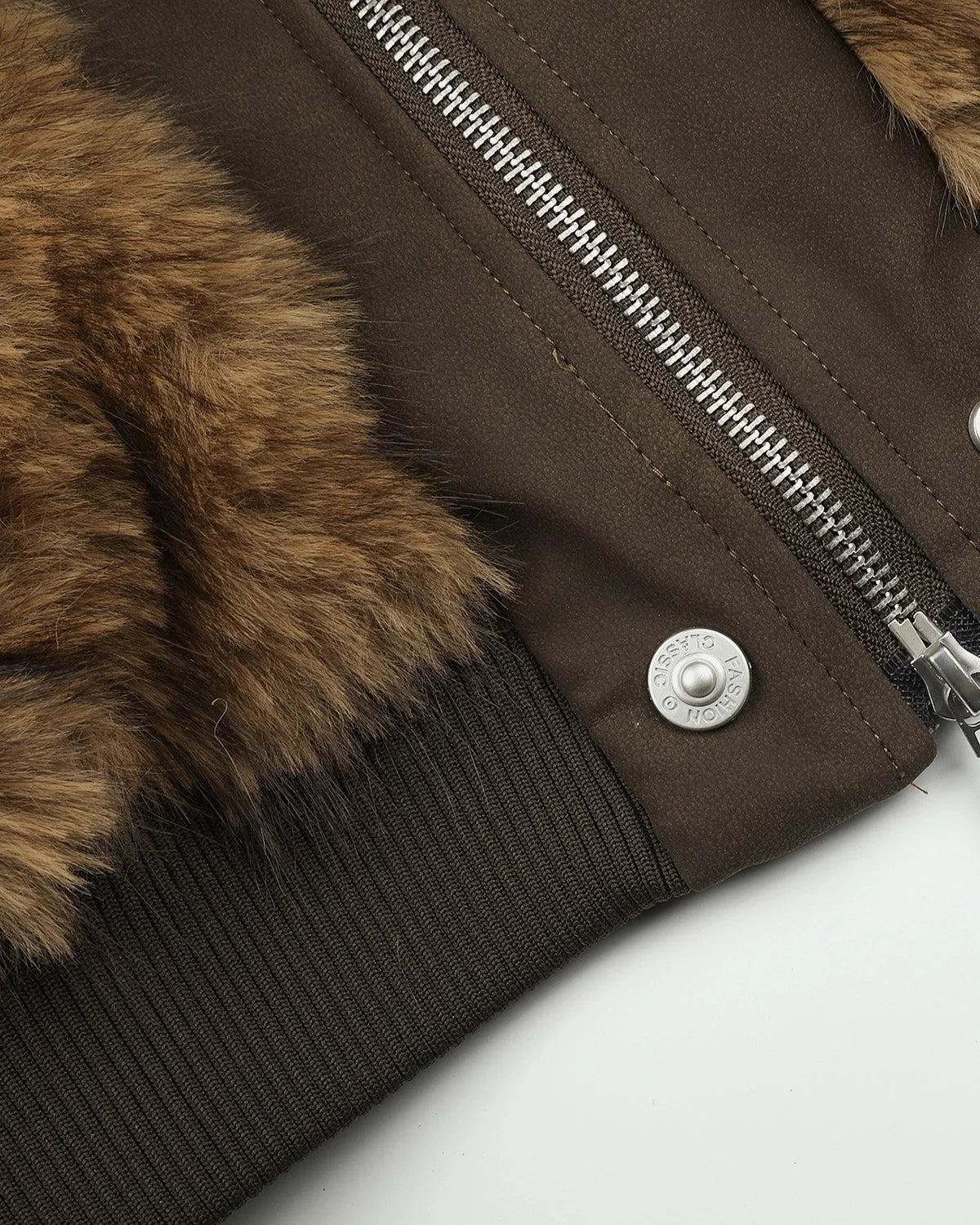 Omygoods Faux Fur Hooded Bomber Jacket