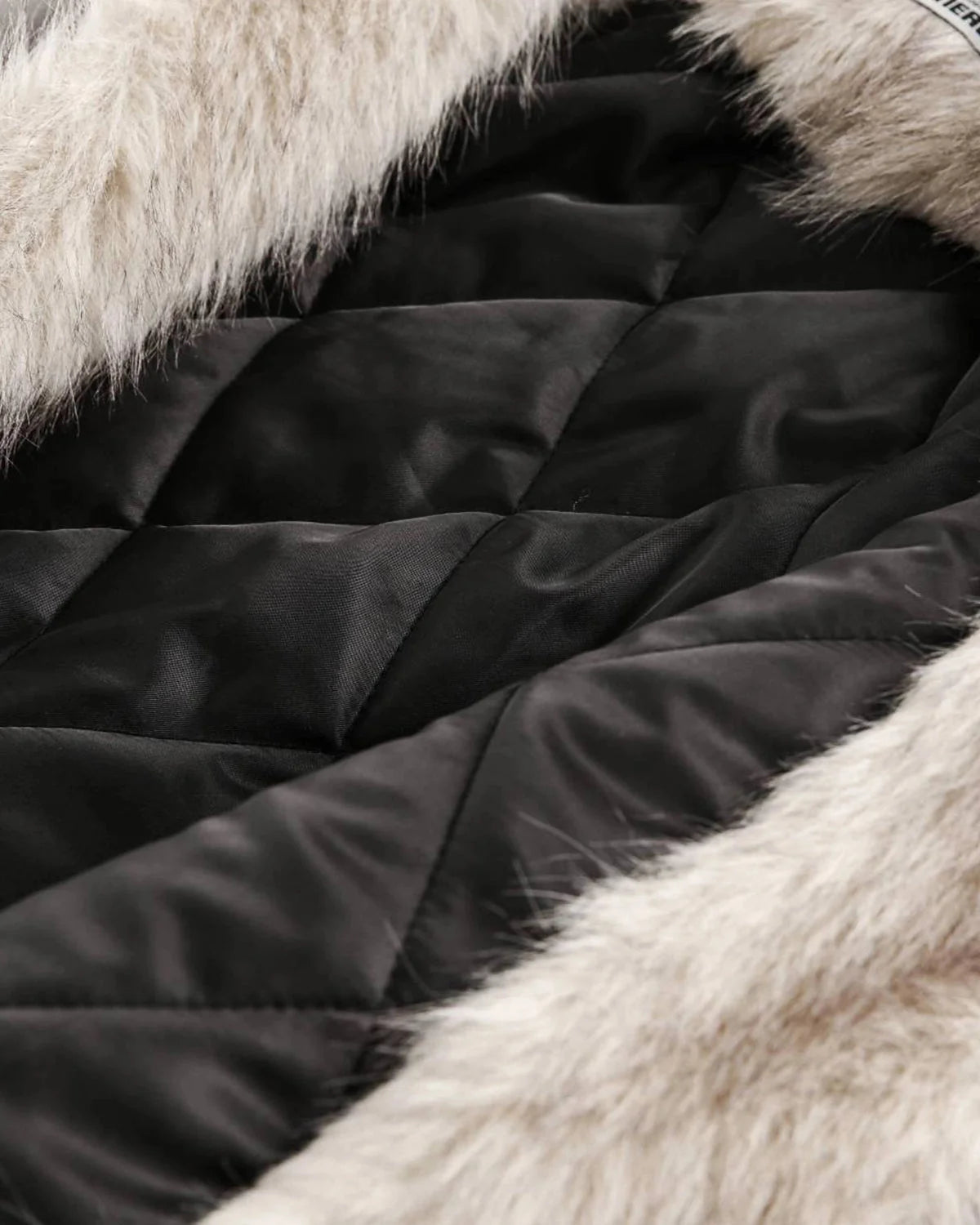 Omygoods Faux Fur Lined Bomber Hooded Jacket