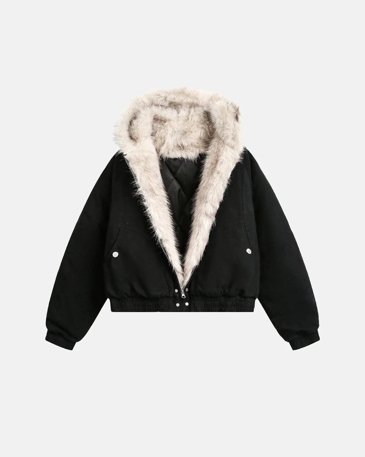 Omygoods Faux Fur Lined Bomber Hooded Jacket