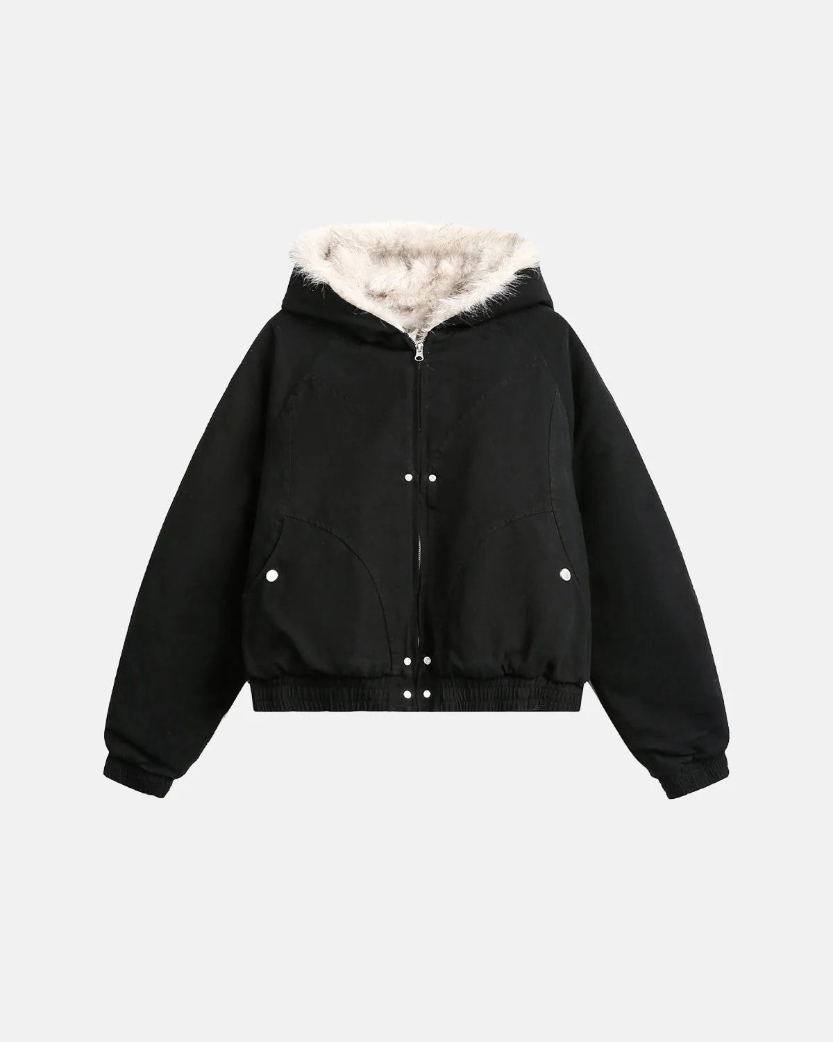 Omygoods Faux Fur Lined Bomber Hooded Jacket