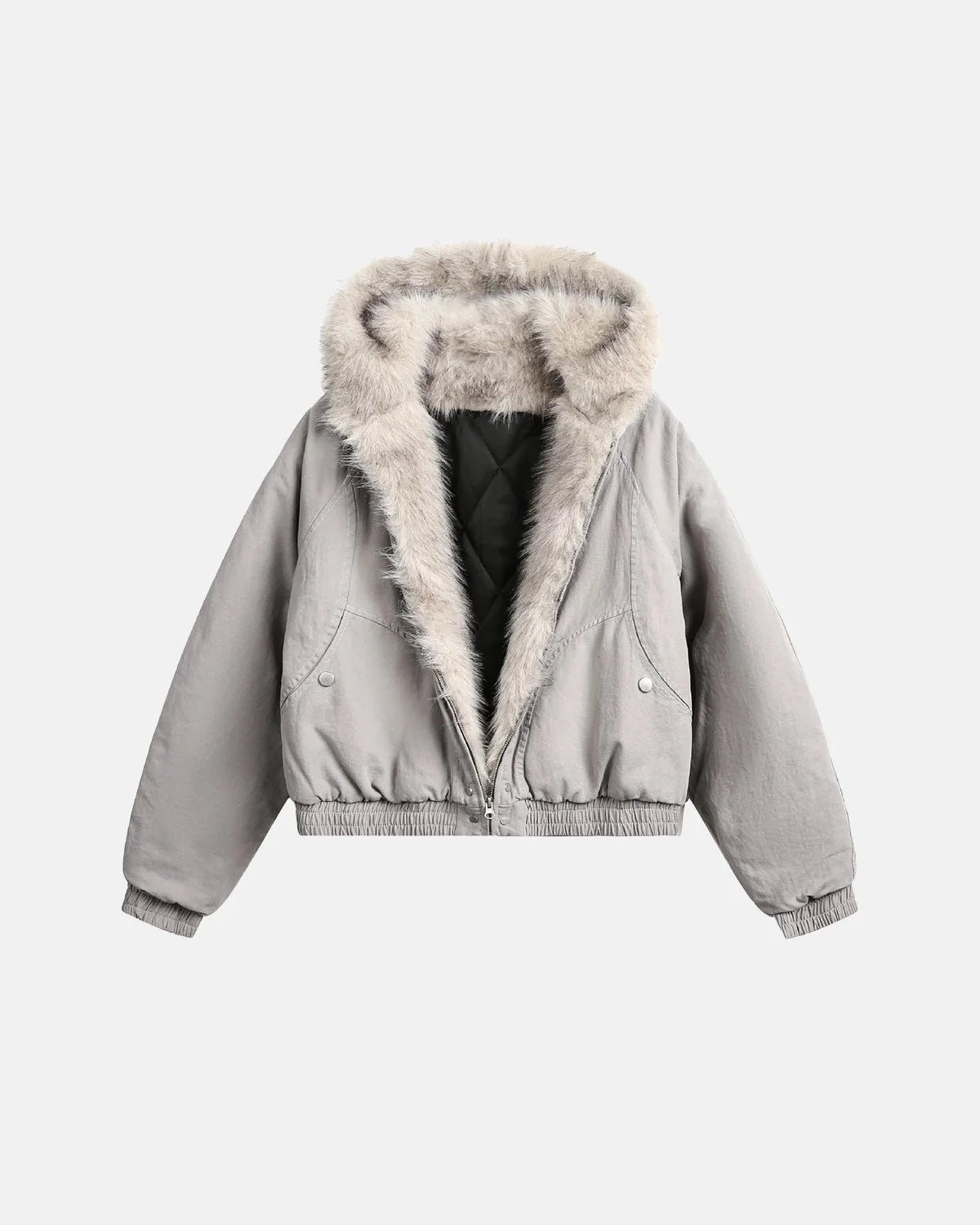 Omygoods Faux Fur Lined Bomber Hooded Jacket