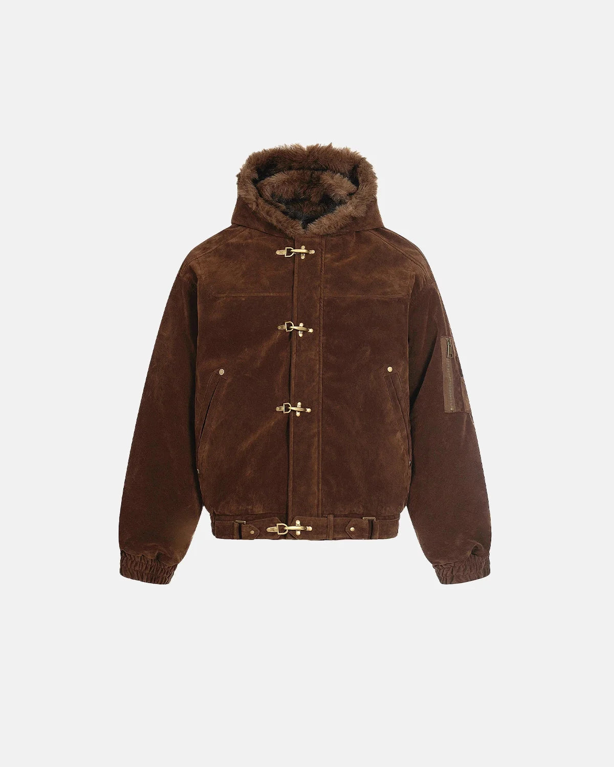 Omygoods Faux Fur Lined Clasp Bomber Jacket