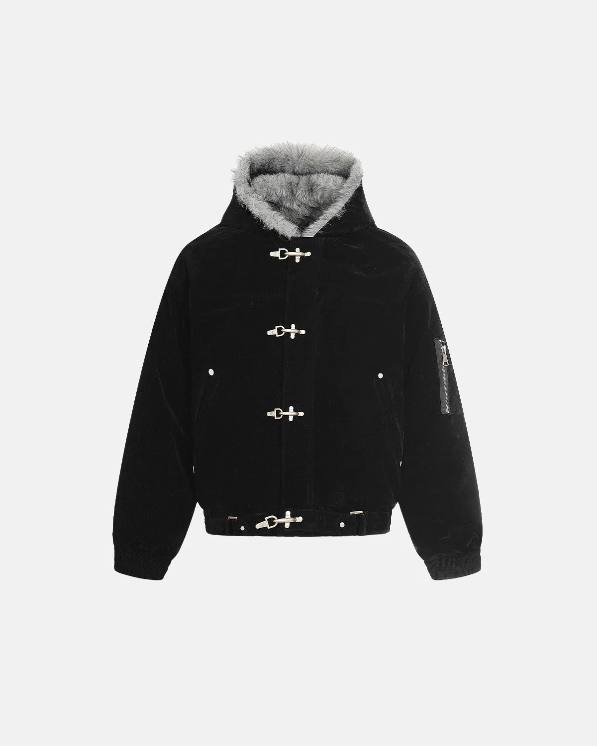 Omygoods Faux Fur Lined Clasp Bomber Jacket
