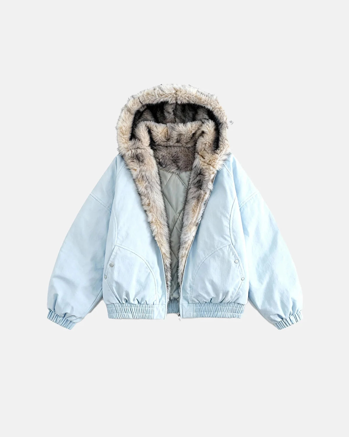 Omygoods Faux Fur Lined Padded Bomber Jacket