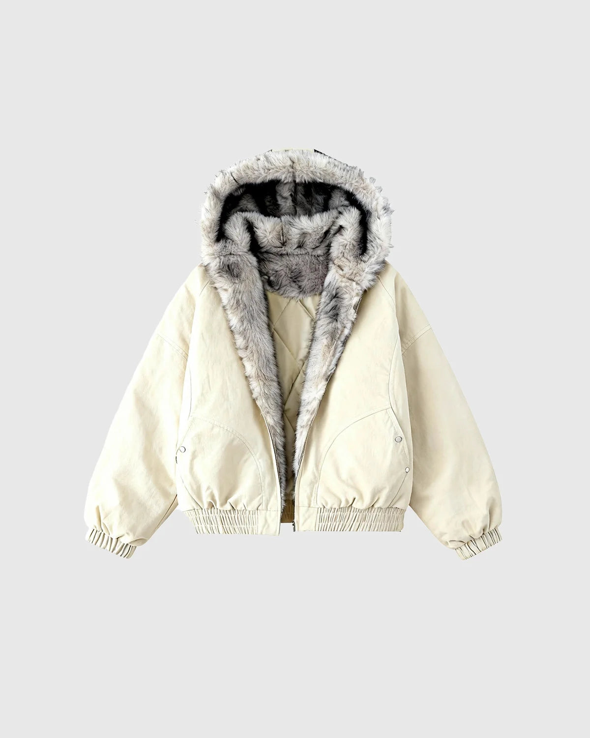 Omygoods Faux Fur Lined Padded Bomber Jacket