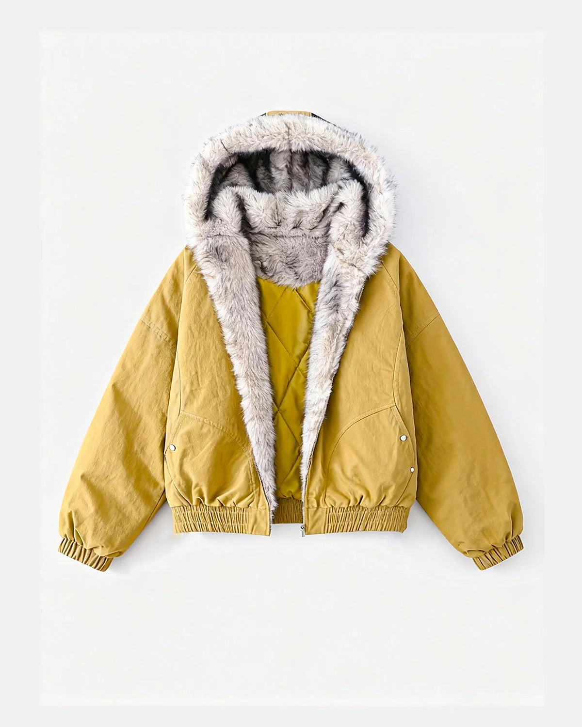 Omygoods Faux Fur Lined Padded Bomber Jacket