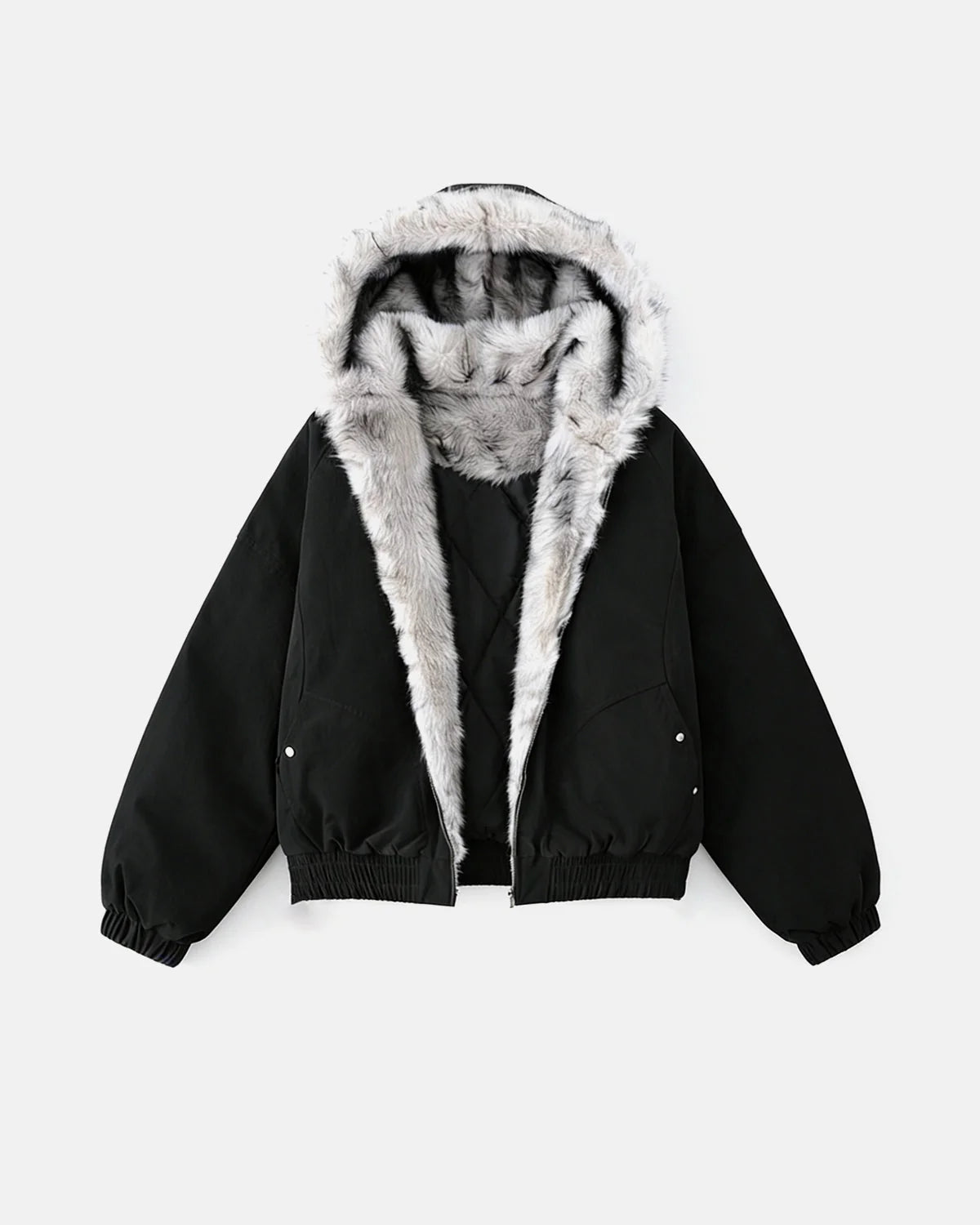 Omygoods Faux Fur Lined Padded Bomber Jacket