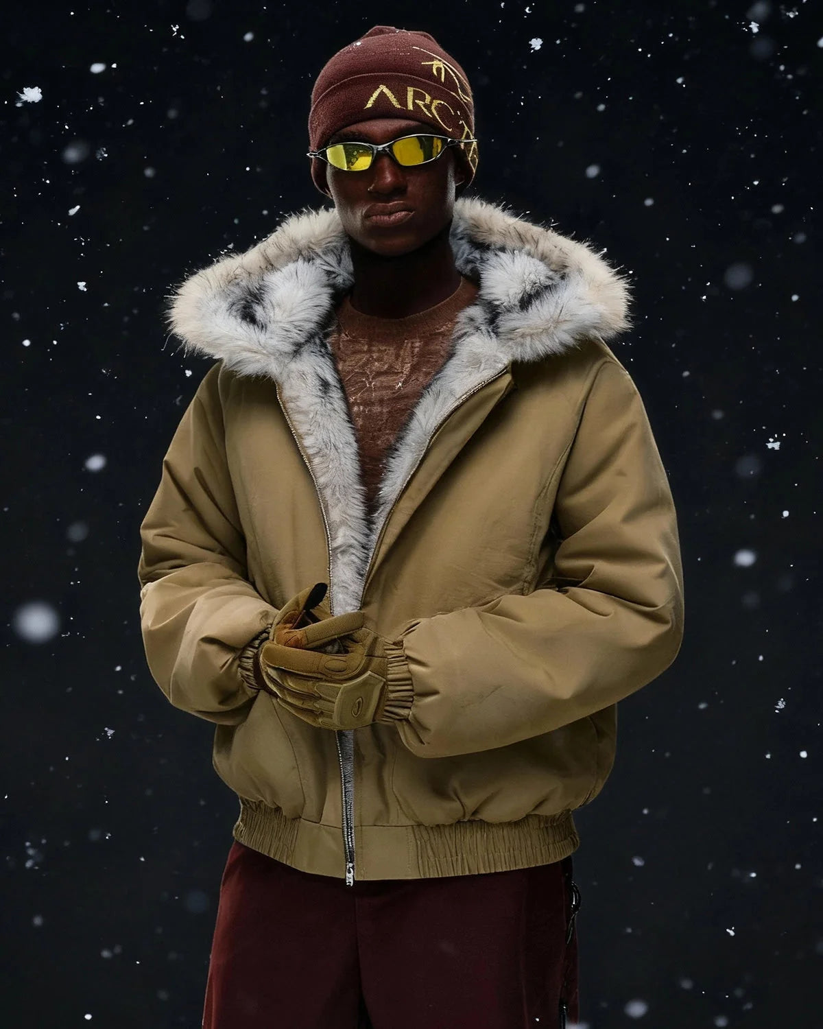Omygoods Faux Fur Lined Padded Bomber Jacket