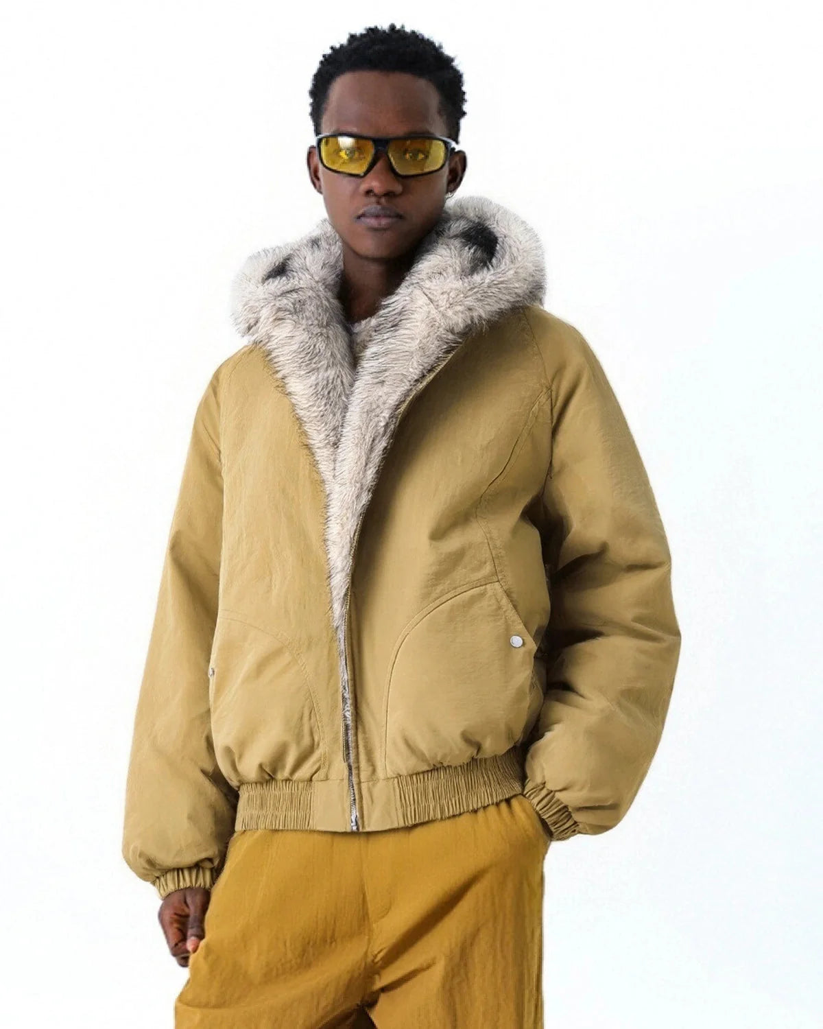 Omygoods Faux Fur Lined Padded Bomber Jacket