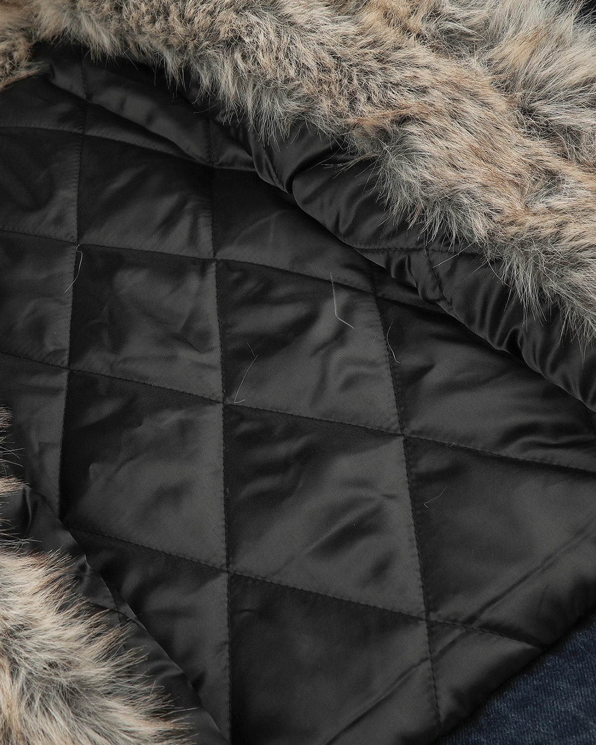 Omygoods Faux Fur Padded Denim Jacket