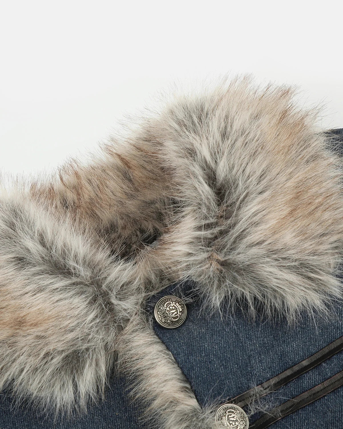 Omygoods Faux Fur Padded Denim Jacket