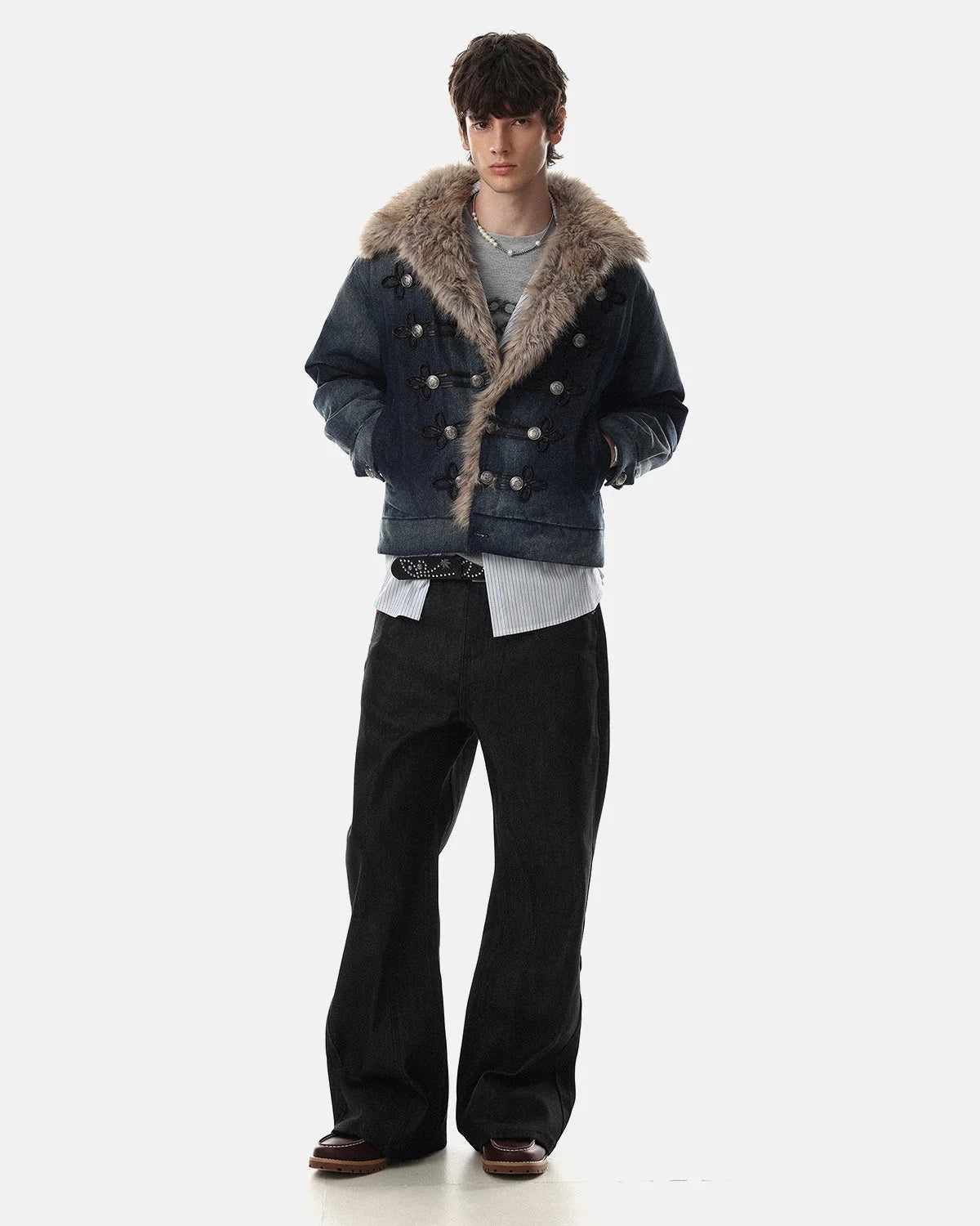 Omygoods Faux Fur Padded Denim Jacket