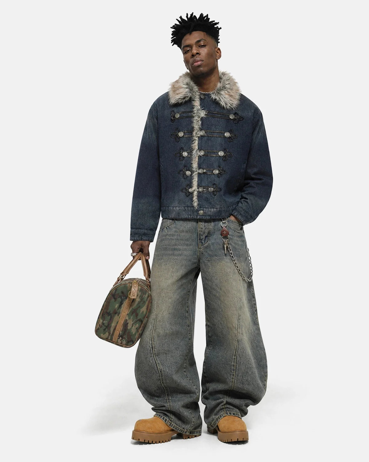 Omygoods Faux Fur Padded Denim Jacket
