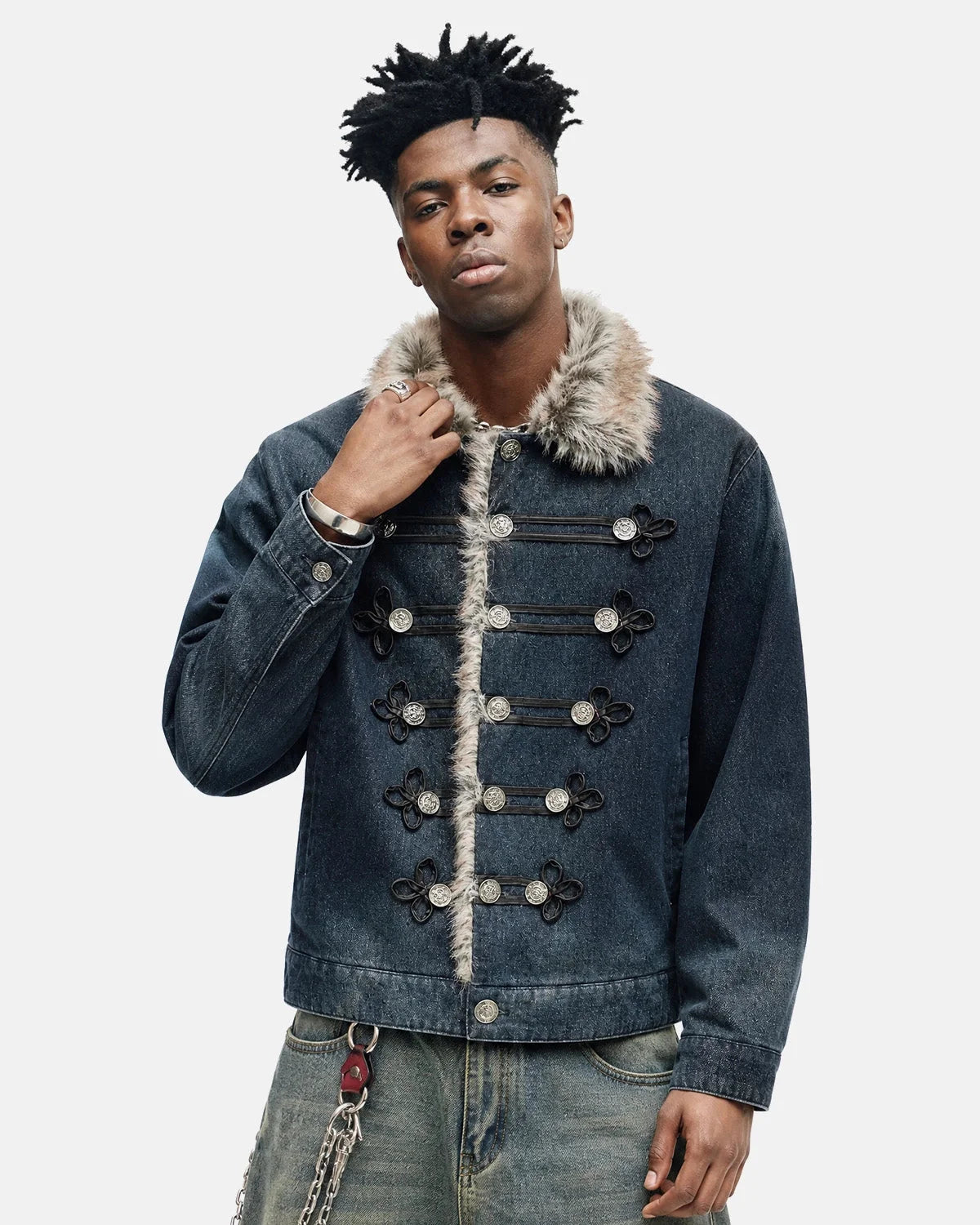 Omygoods Faux Fur Padded Denim Jacket