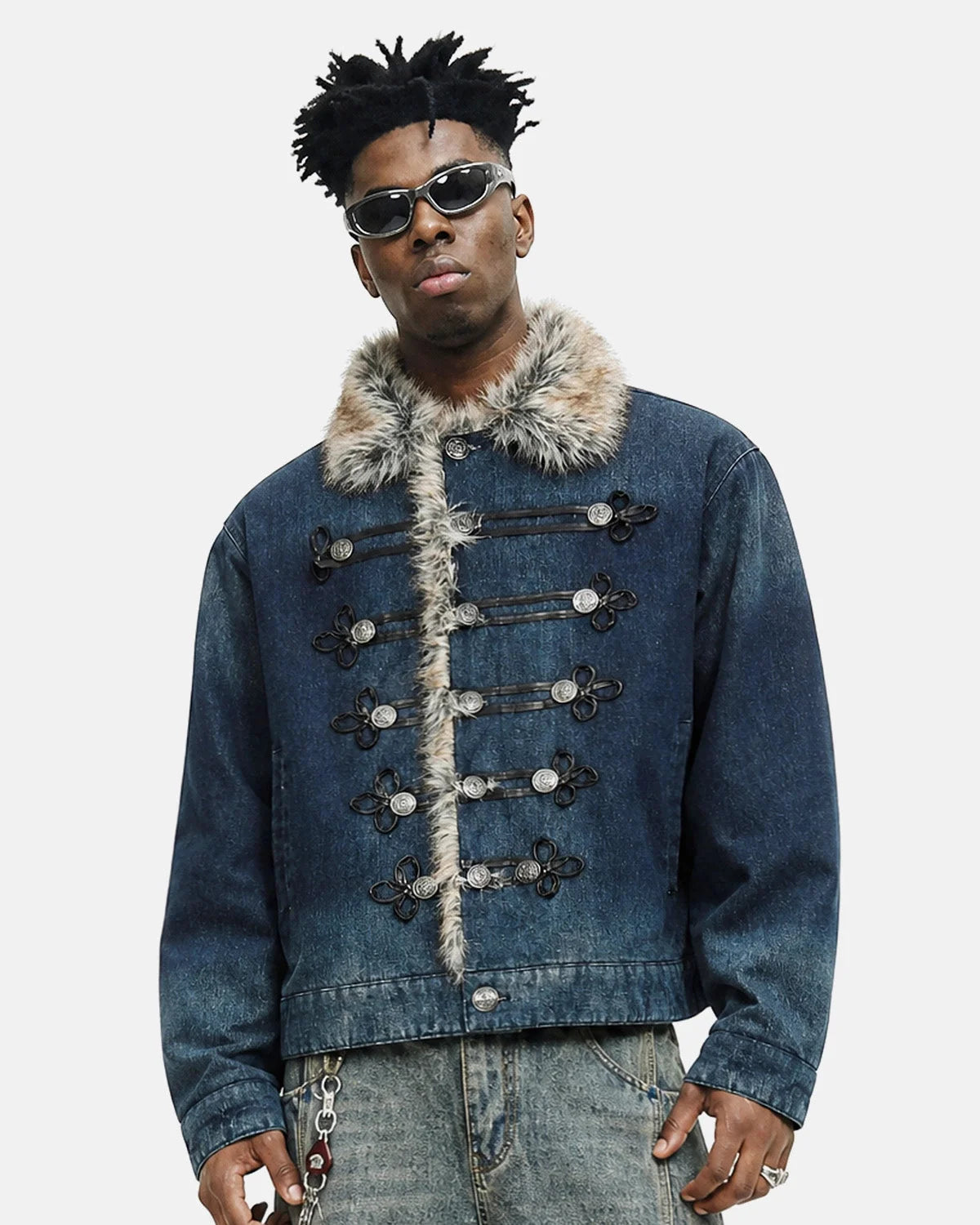 Omygoods Faux Fur Padded Denim Jacket