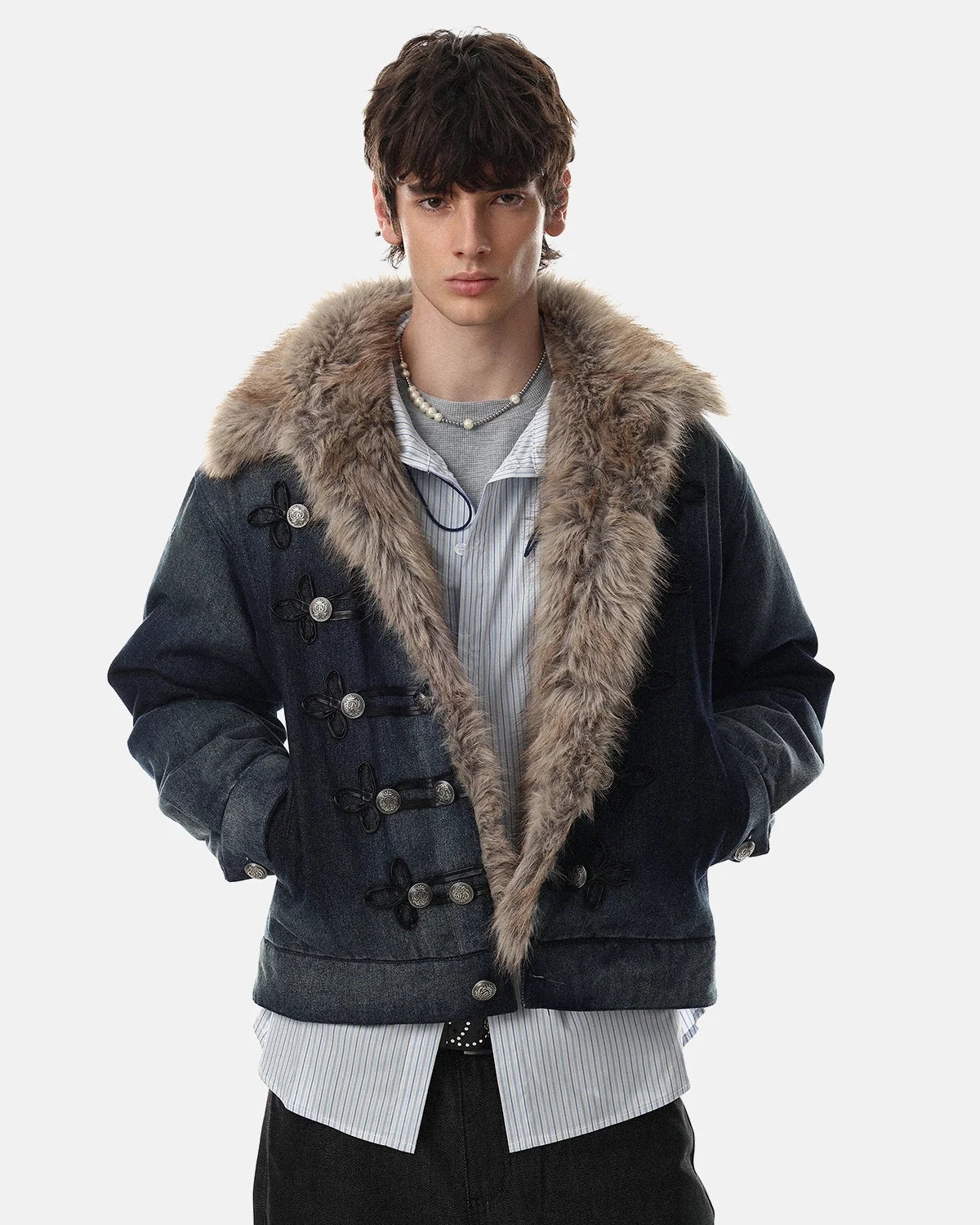 Omygoods Faux Fur Padded Denim Jacket