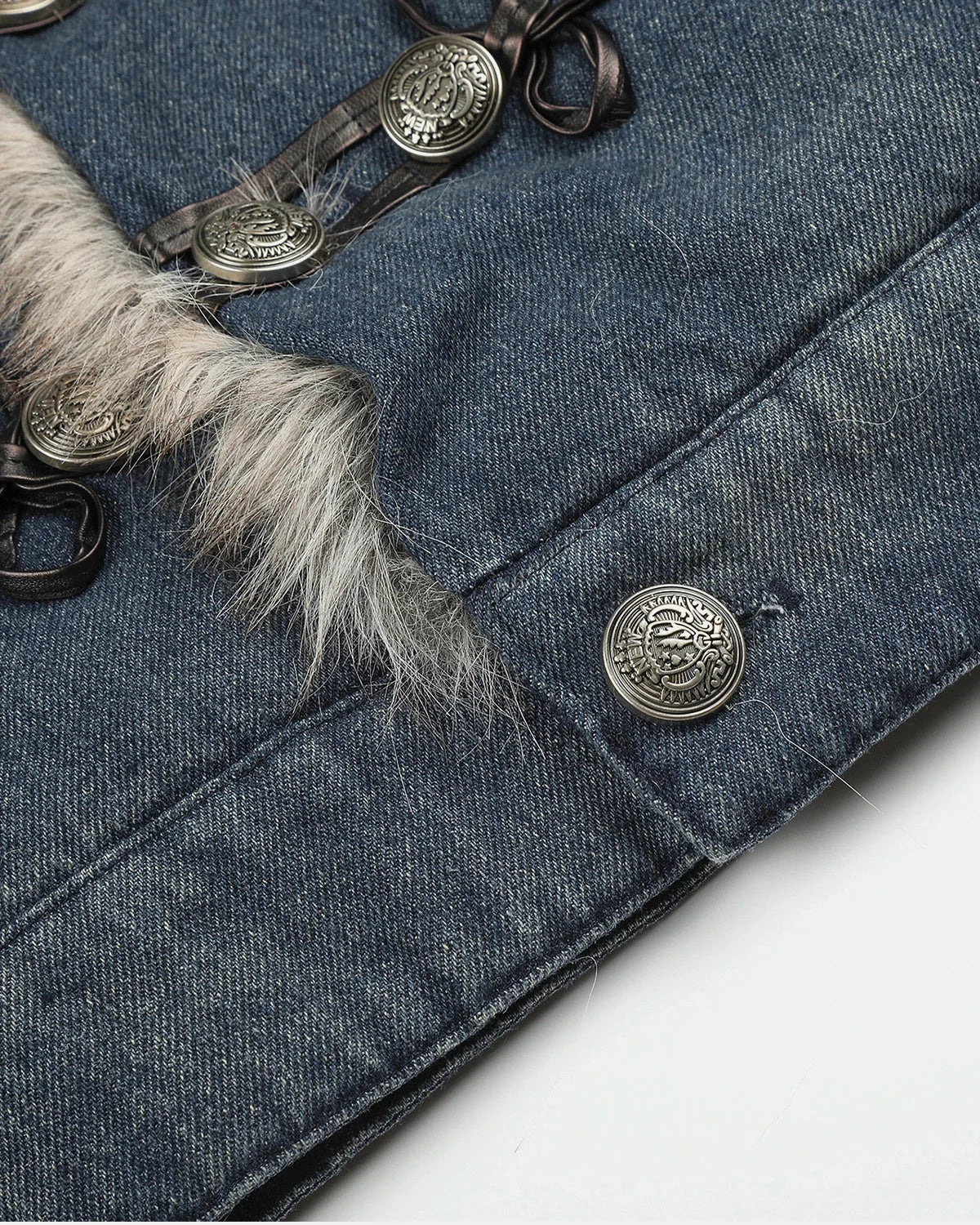 Omygoods Faux Fur Padded Denim Jacket