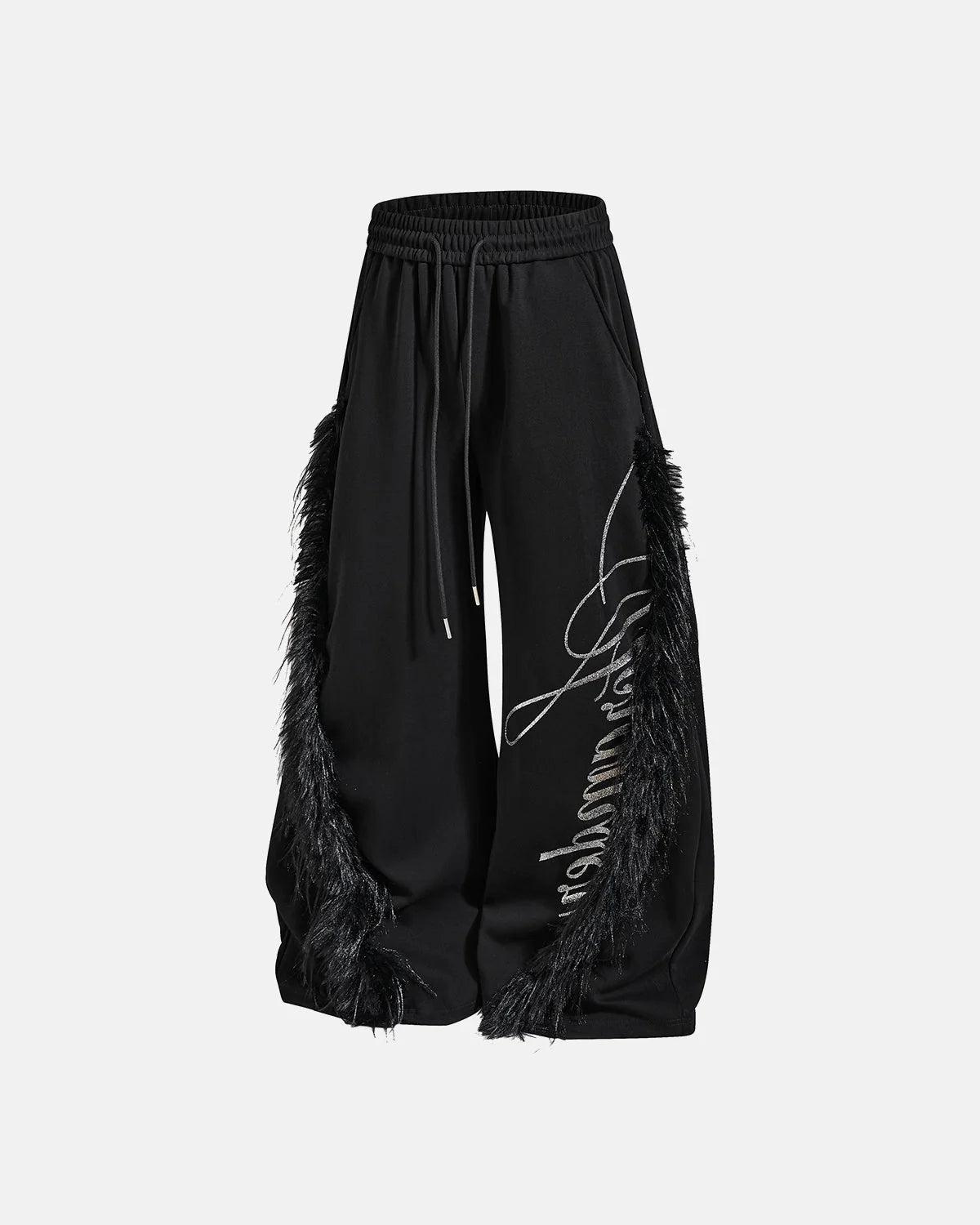 Omygoods Faux Fur Trim Script Barrel Sweatpants