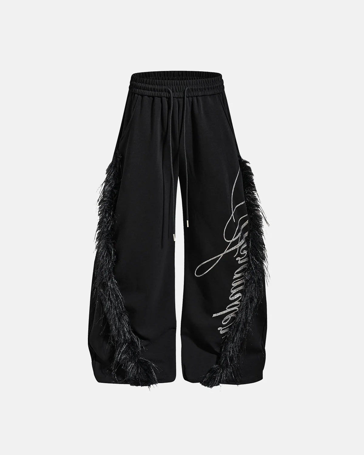 Omygoods Faux Fur Trim Script Barrel Sweatpants