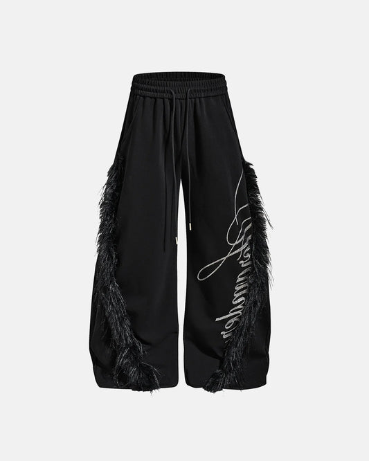 Omygoods Faux Fur Trim Script Barrel Sweatpants