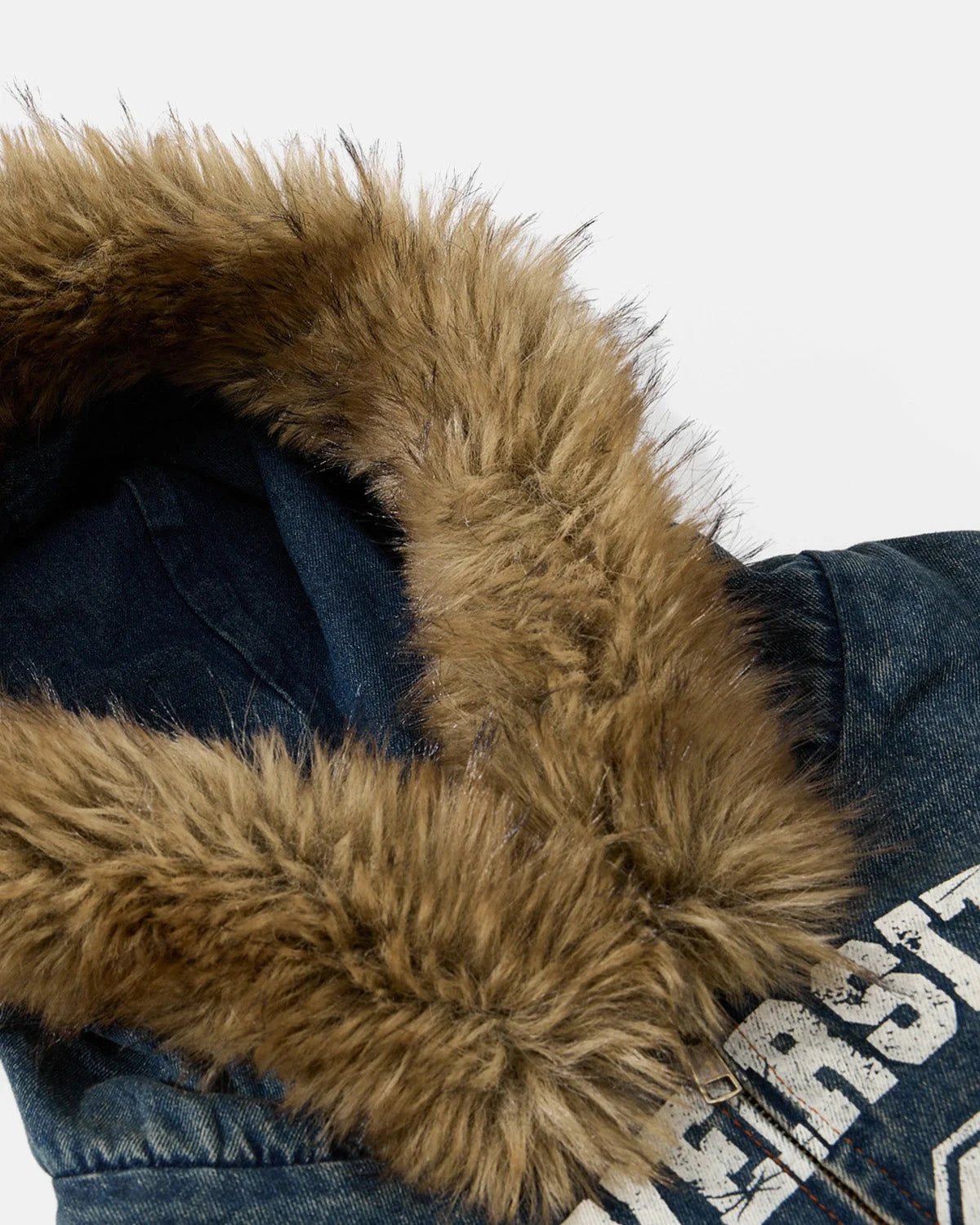 Omygoods Faux Fur Washed Denim Hooded Jacket