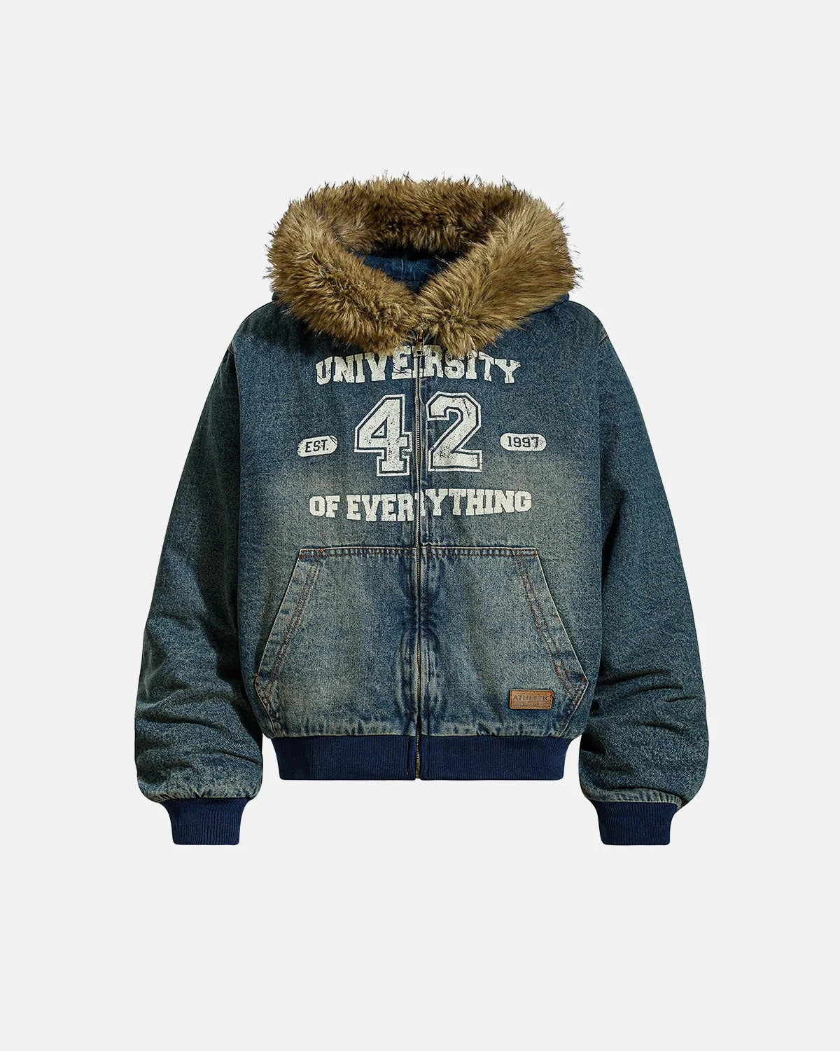 Omygoods Faux Fur Washed Denim Hooded Jacket