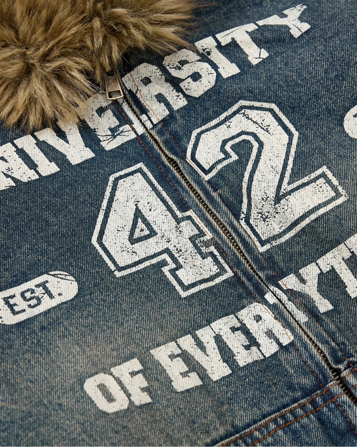 Omygoods Faux Fur Washed Denim Hooded Jacket
