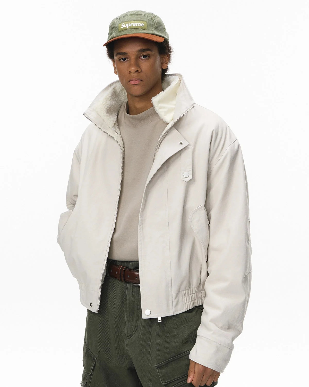 Omygoods Faux Shearling Lining Lambswool Jacket