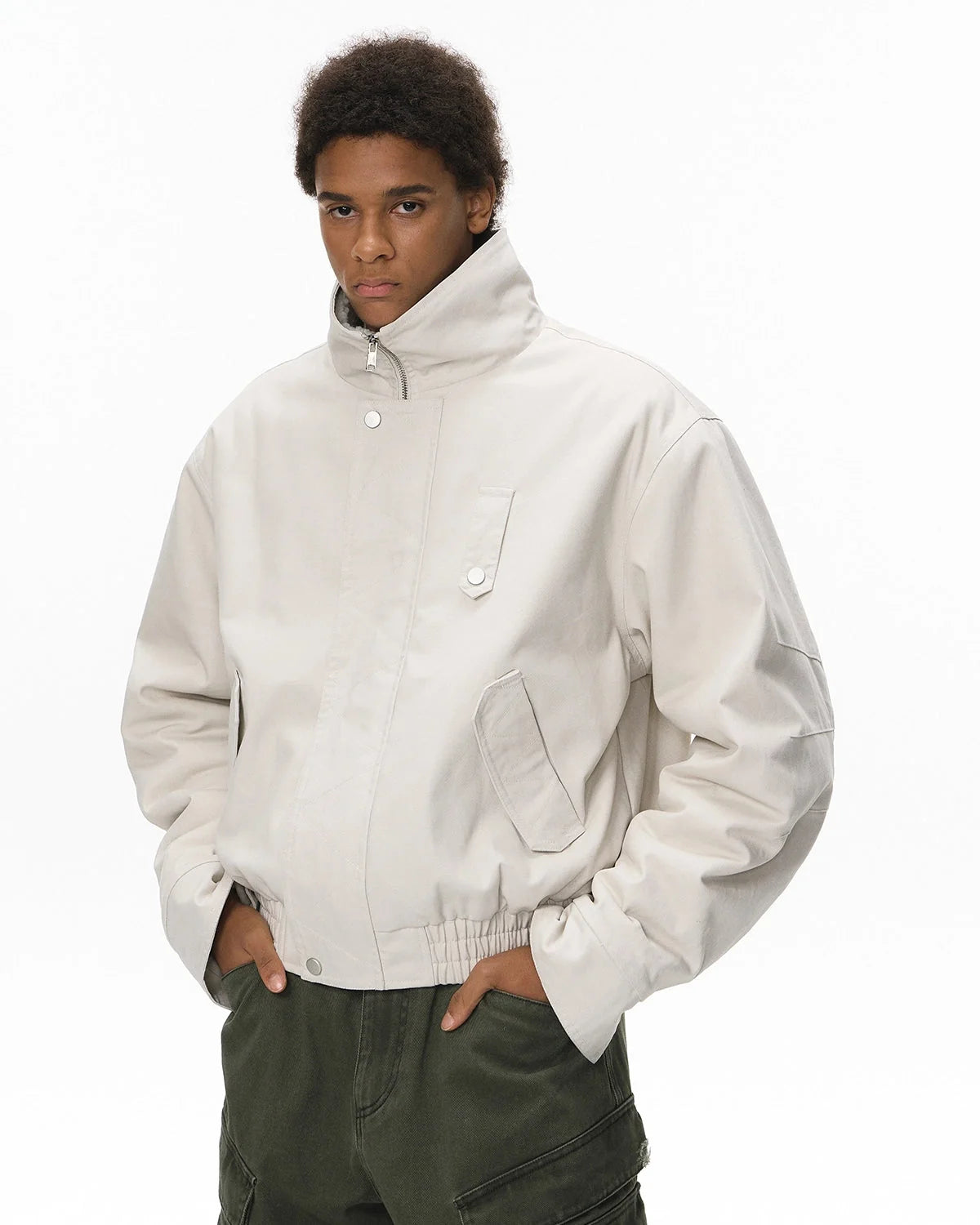 Omygoods Faux Shearling Lining Lambswool Jacket