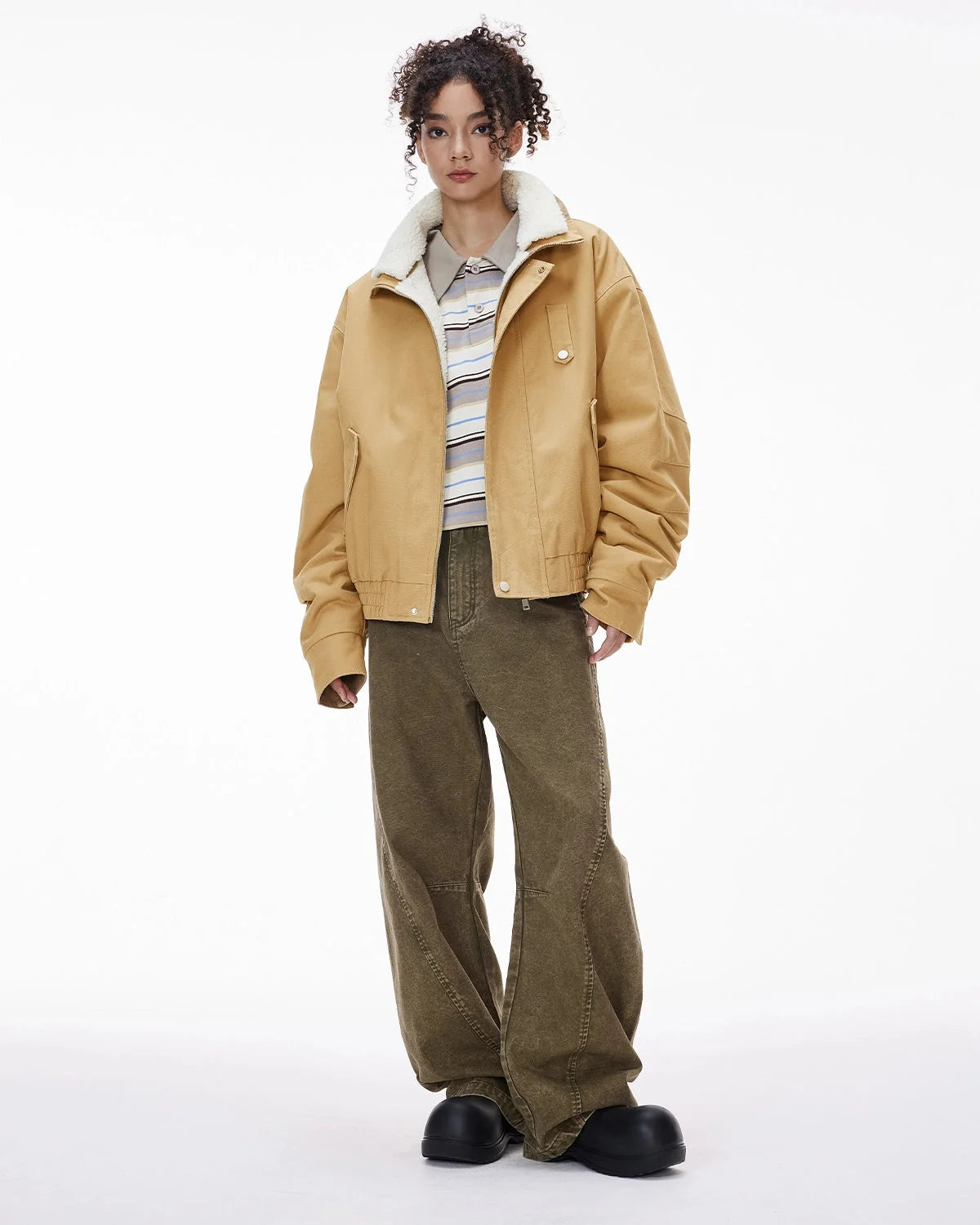 Omygoods Faux Shearling Lining Lambswool Jacket