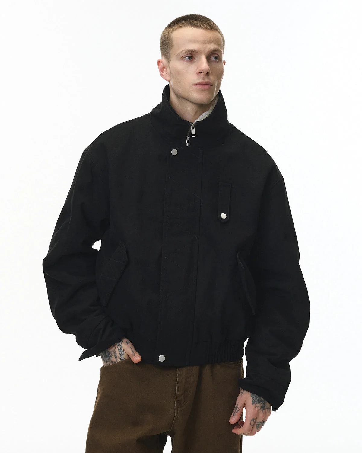 Omygoods Faux Shearling Lining Lambswool Jacket