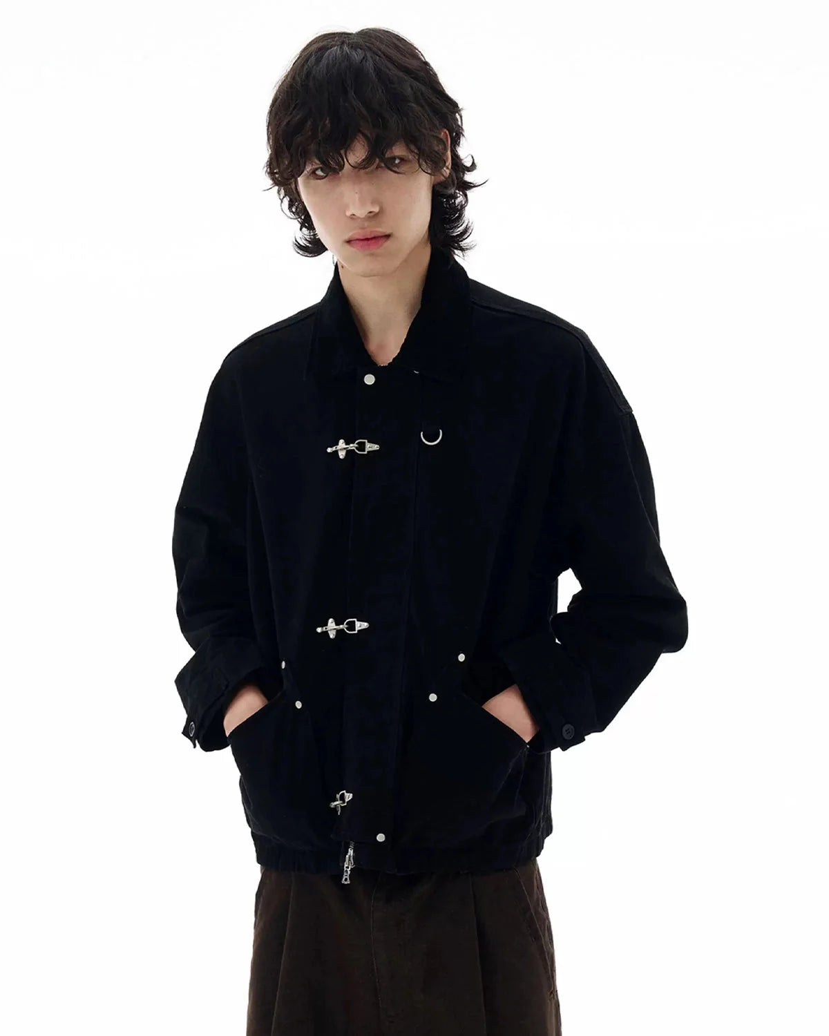 Omygoods Fireman Buckle Worker Zip Up Jacket